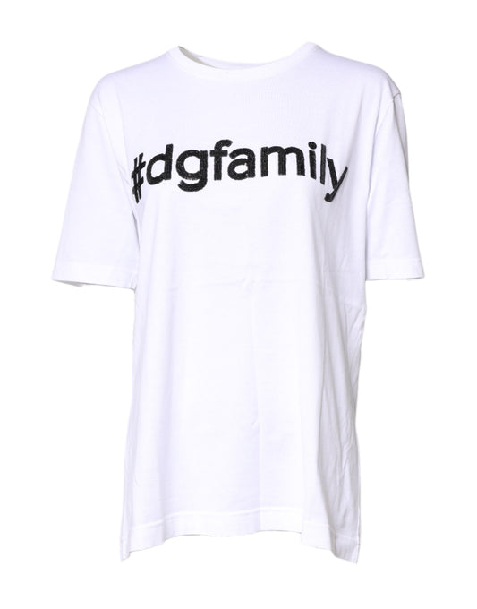 White #DGFamily Print Cotton Crew Neck T-shirt