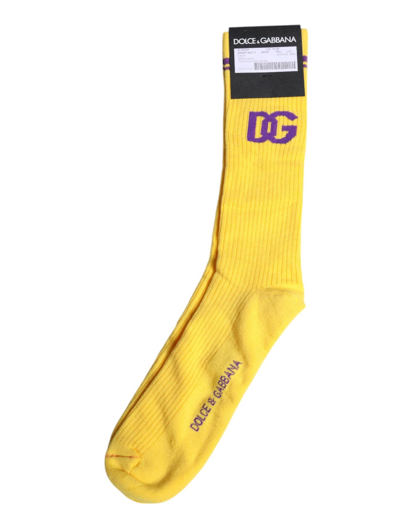 Yellow Cotton DG Logo Mid Calf Socks