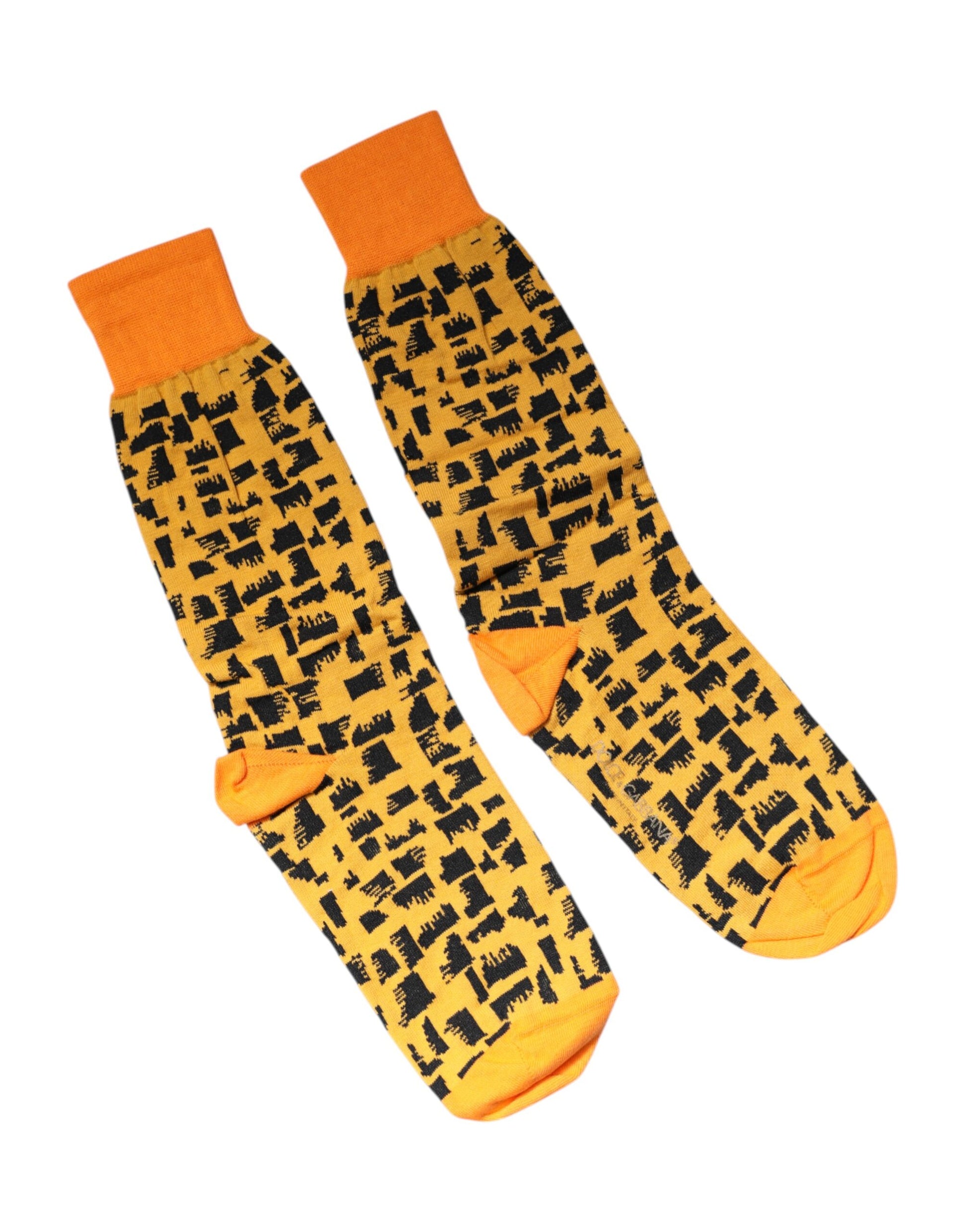 Yellow Black Print Mid Calf Men Socks