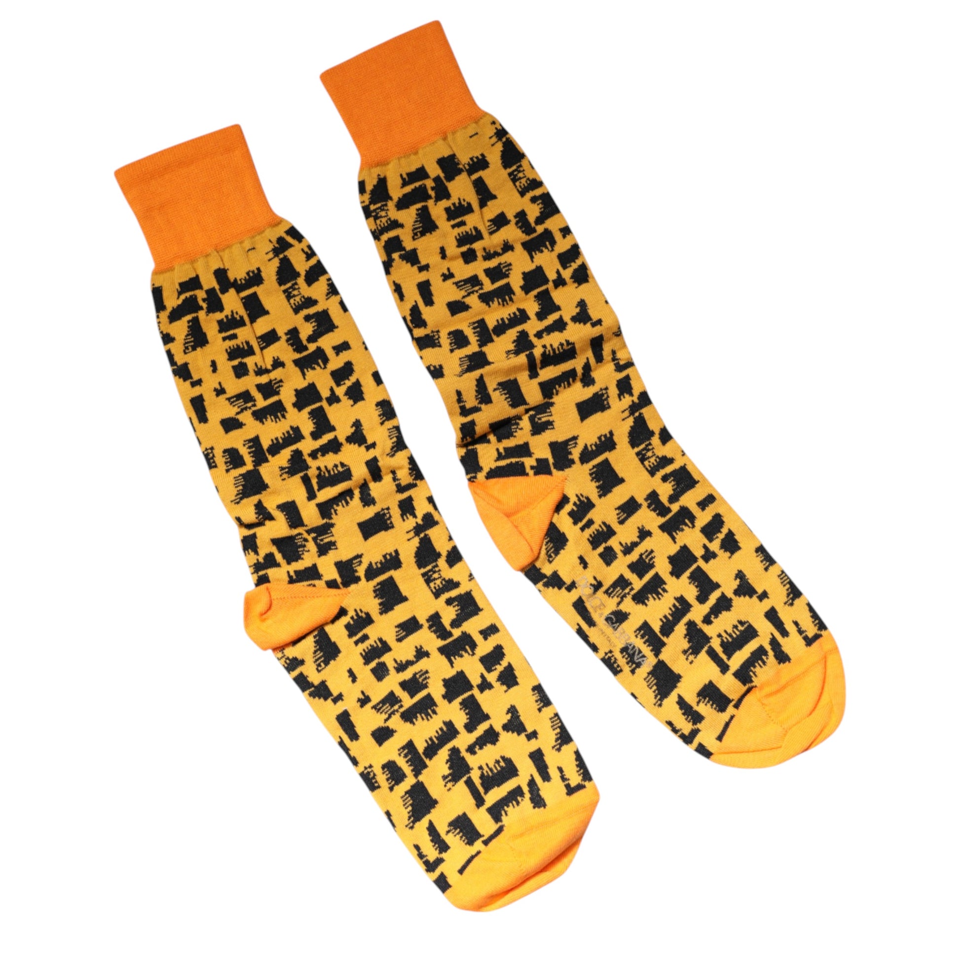 Yellow Black Print Mid Calf Men Socks