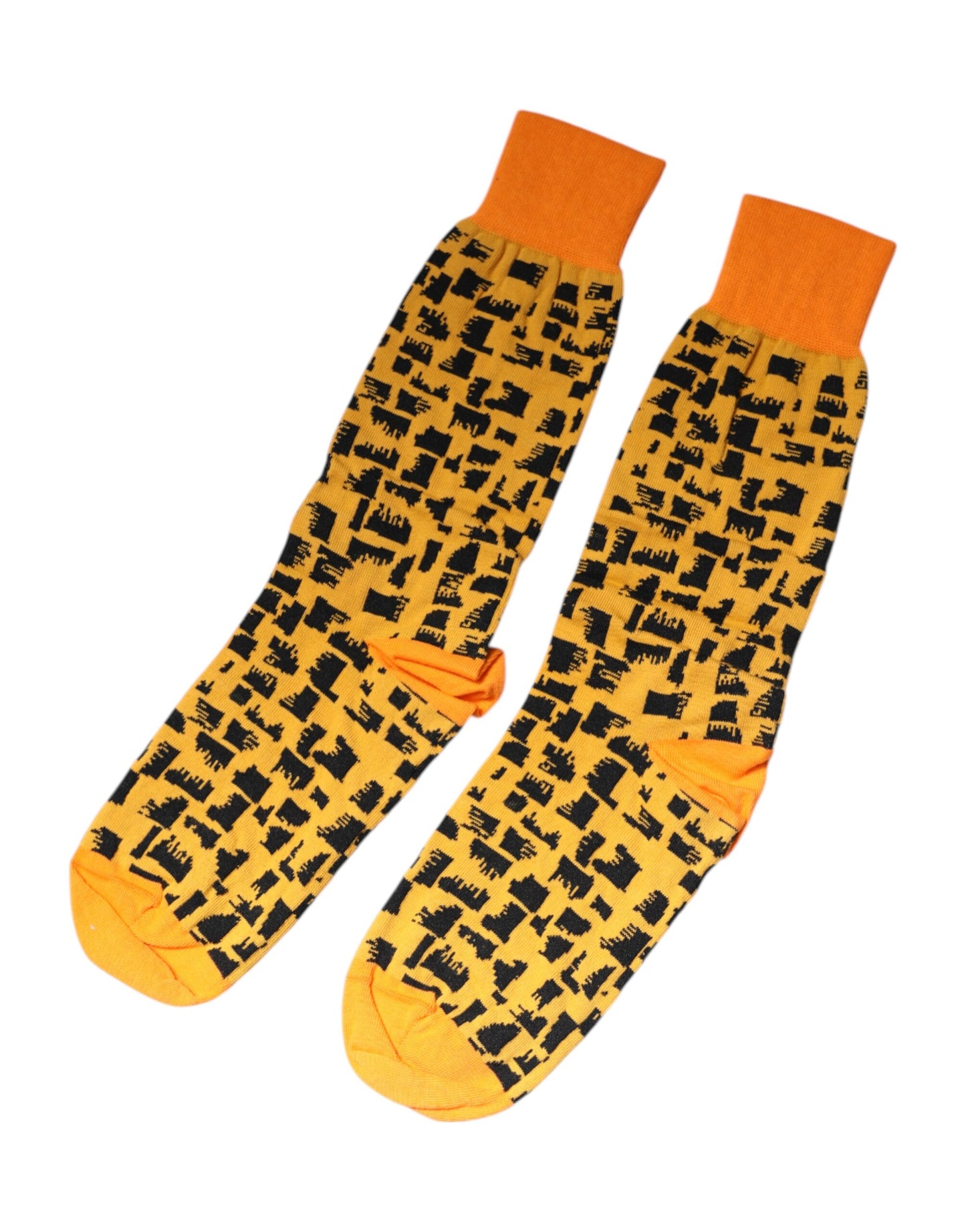 Yellow Black Print Mid Calf Men Socks