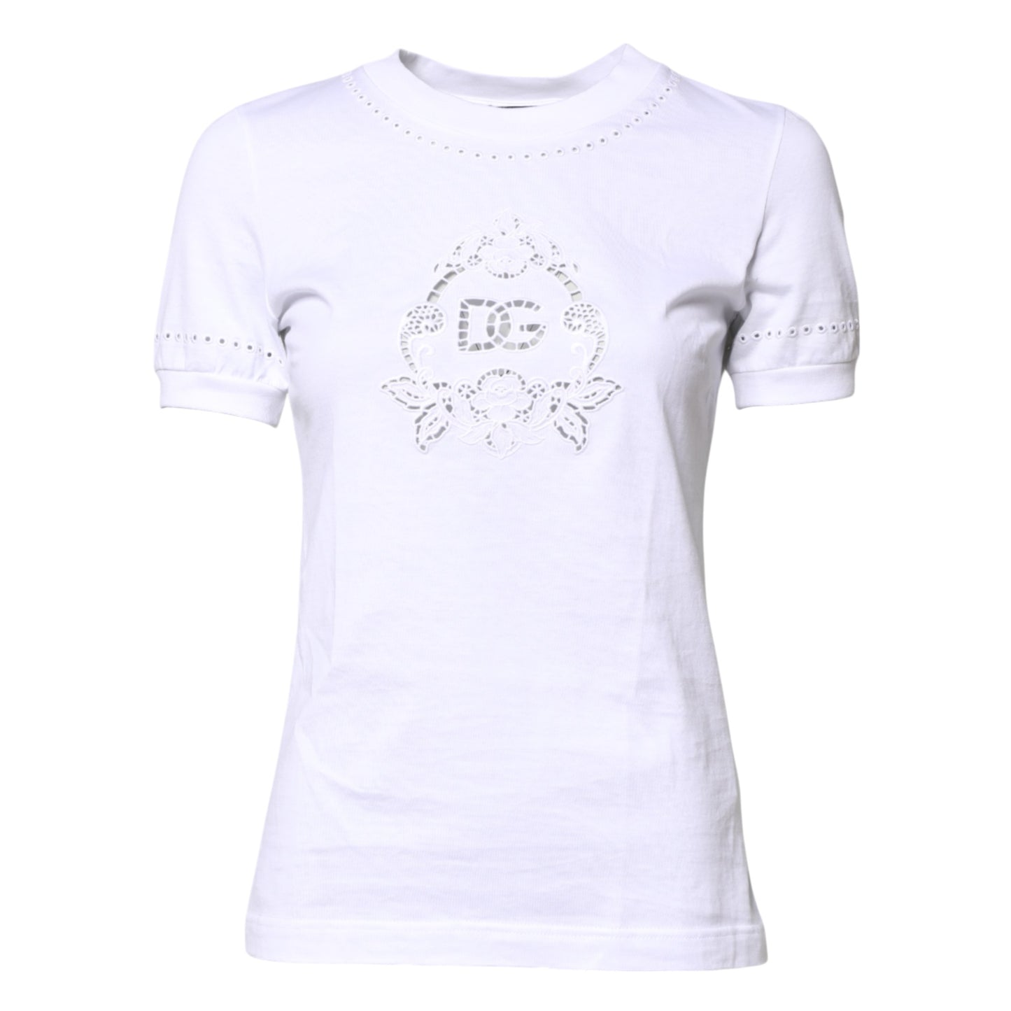 White Cotton Floral Logo Crew Neck T-shirt