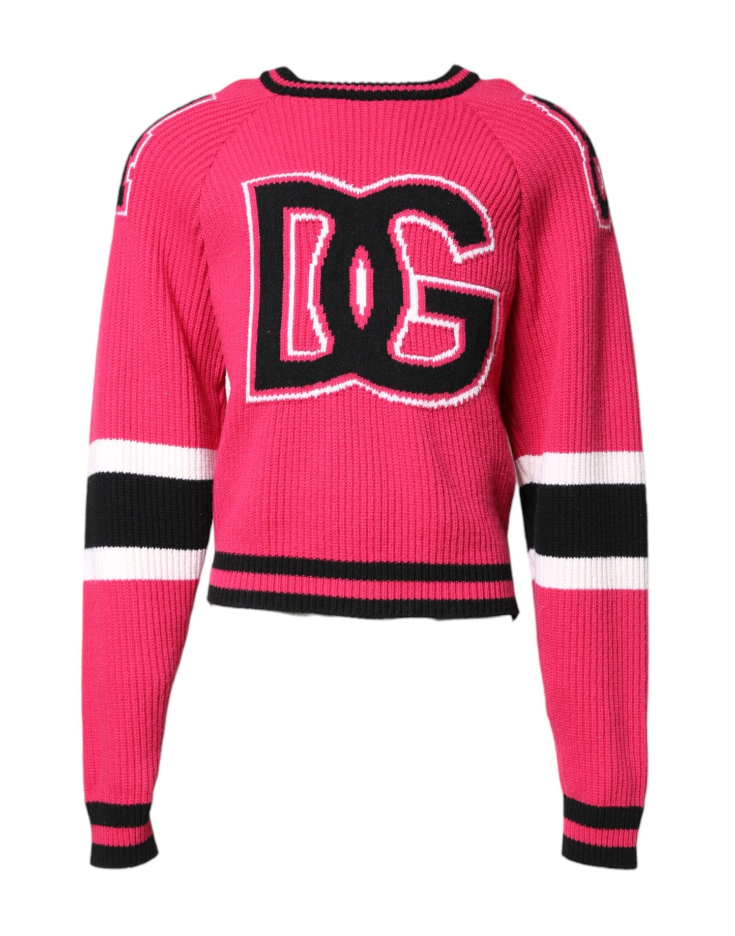 Pink Cotton Logo Print Knit Pullover Sweater