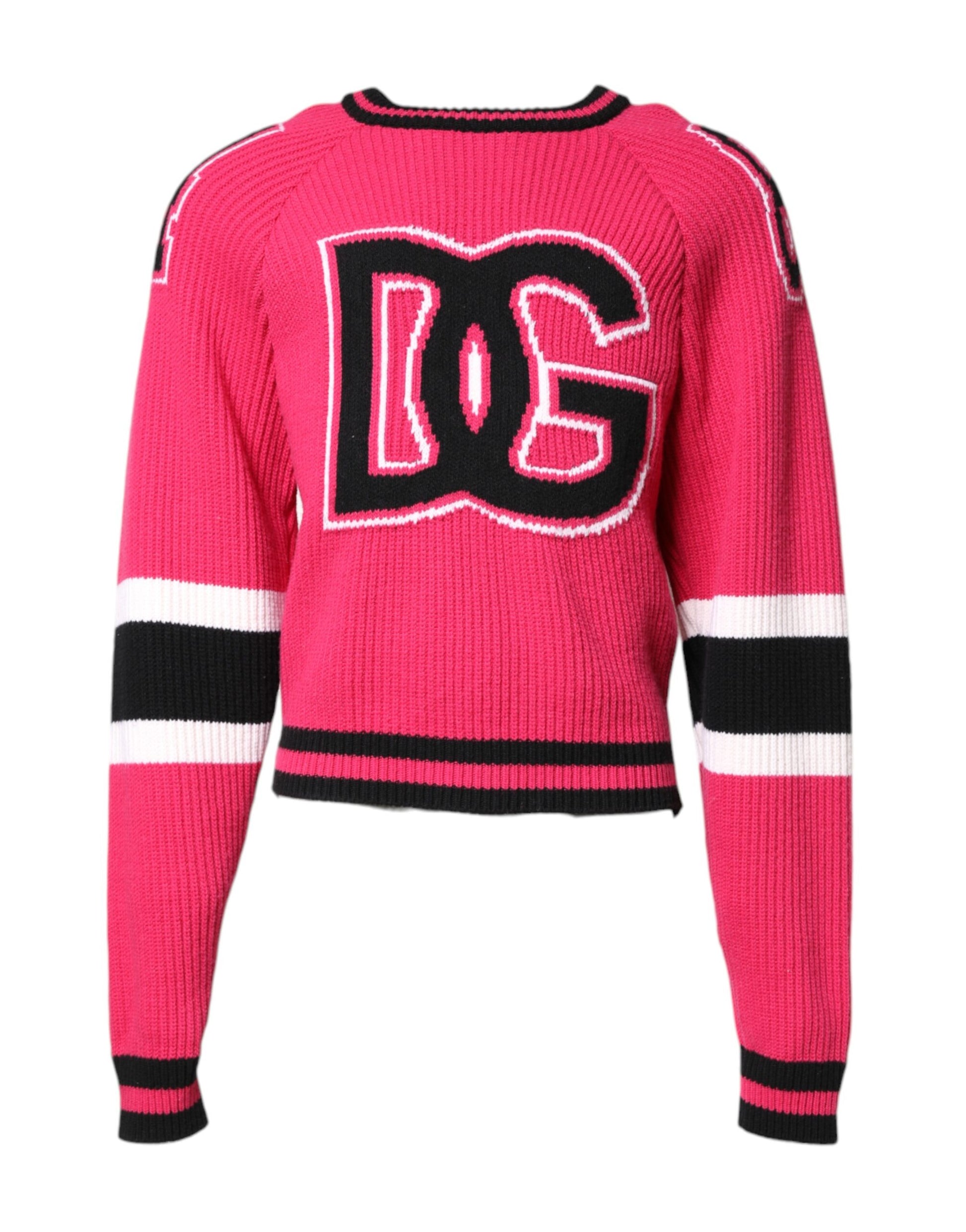 Pink Cotton Logo Print Knit Pullover Sweater