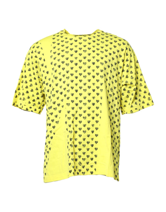 Yellow Cotton DG Heart Print Crew Neck T-shirt