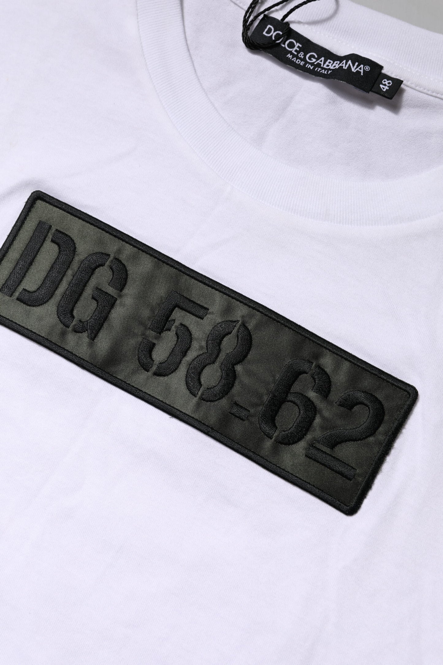 White Logo Embroidery Round Neck T-shirt