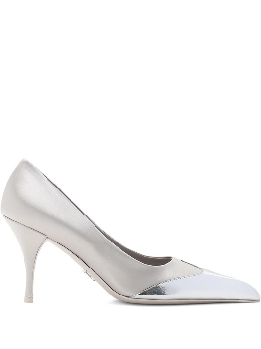 Satin And Metallic Silver Leather Pumps
