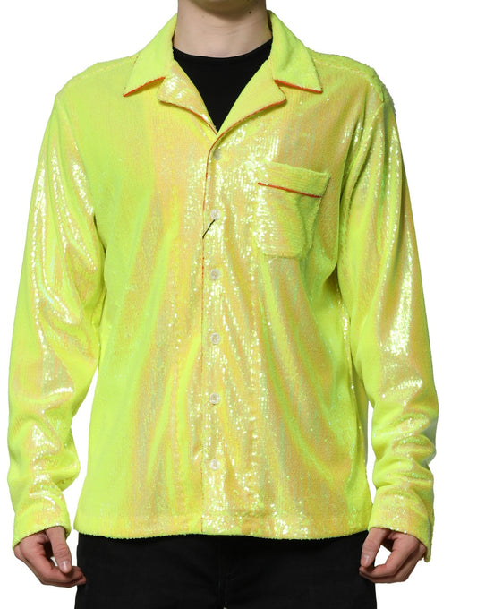 Yellow Sequin Polyester Lounge Casual Shirt