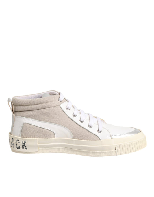 White Beige Lace Up Mid Top Casual Sneakers Shoes