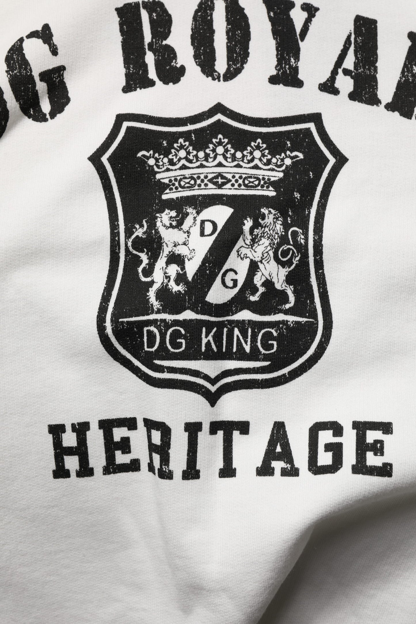 White Cotton DG ROYAL Print Hooded Sweater