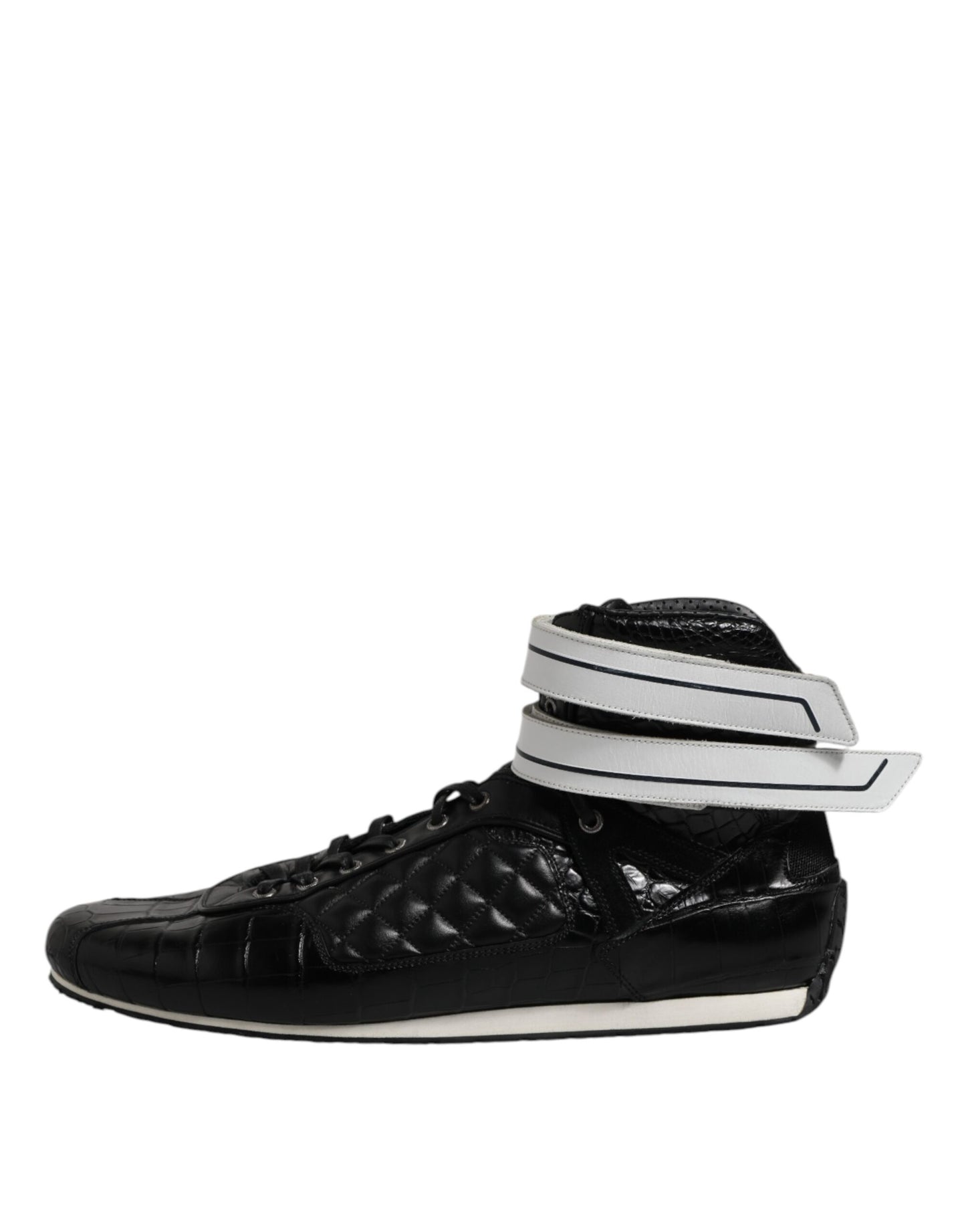 Black Quilted Leather Lace Up Sneakers Shoes