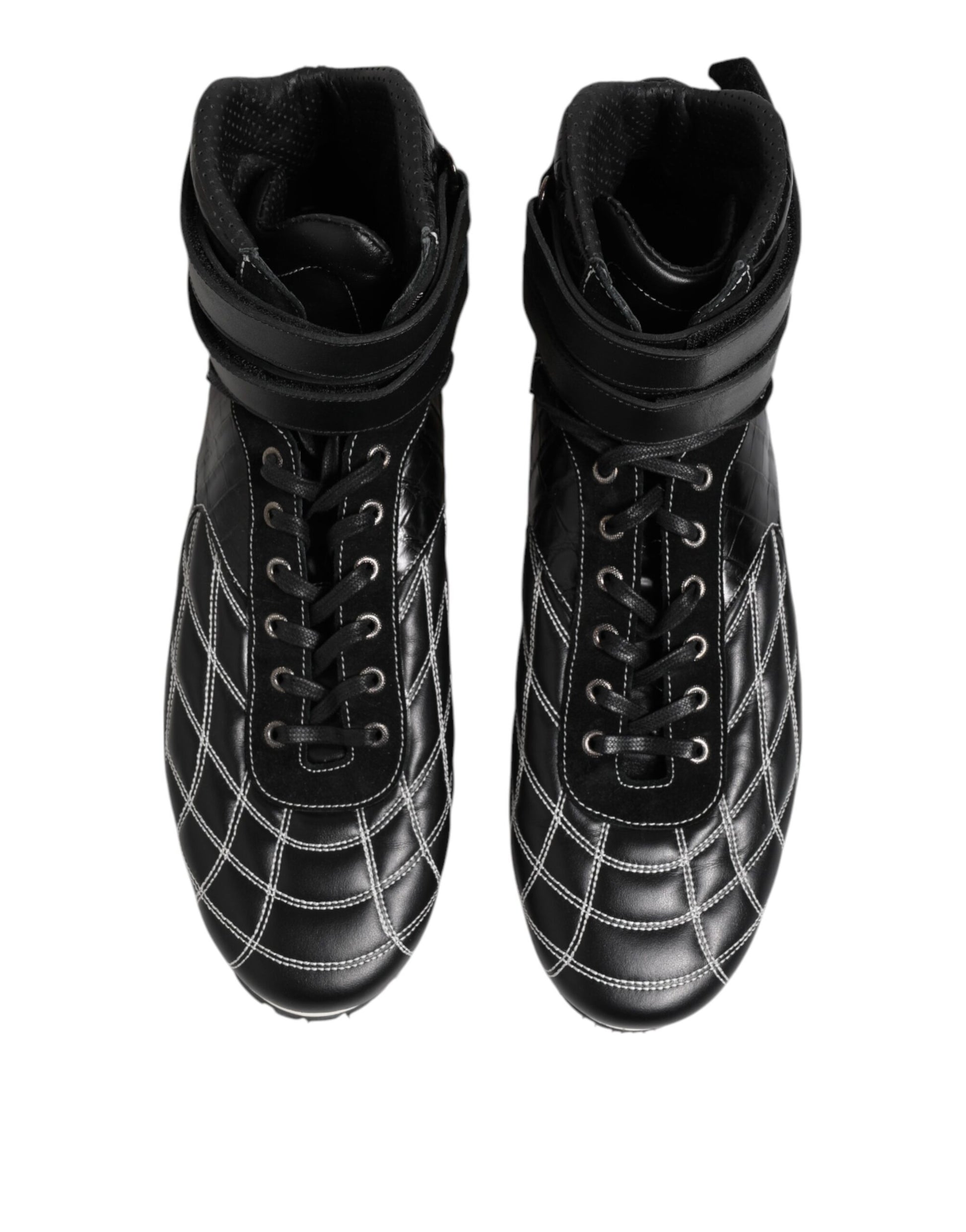 Black Quilted Leather Lace Up Sneakers Shoes