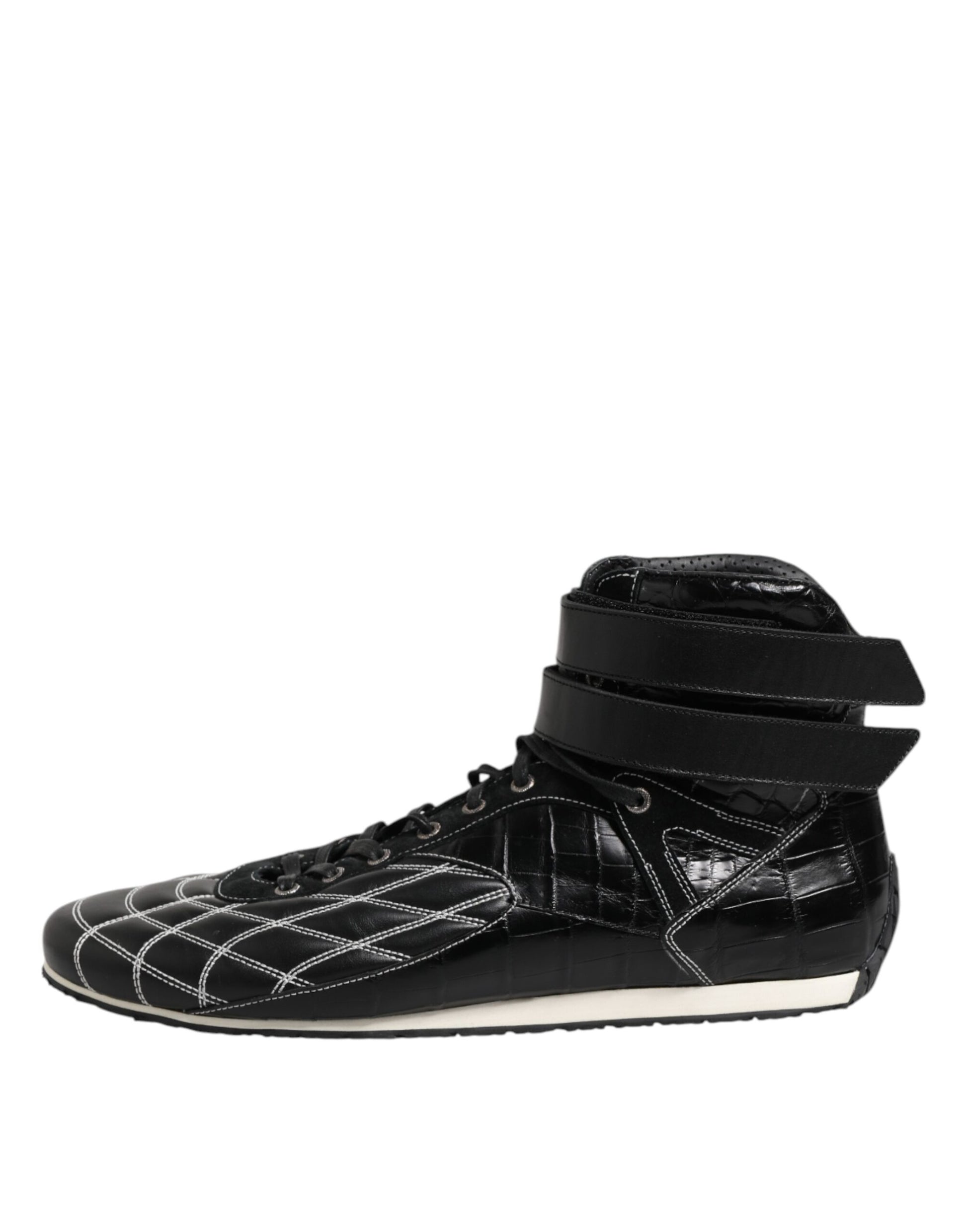 Black Quilted Leather Lace Up Sneakers Shoes