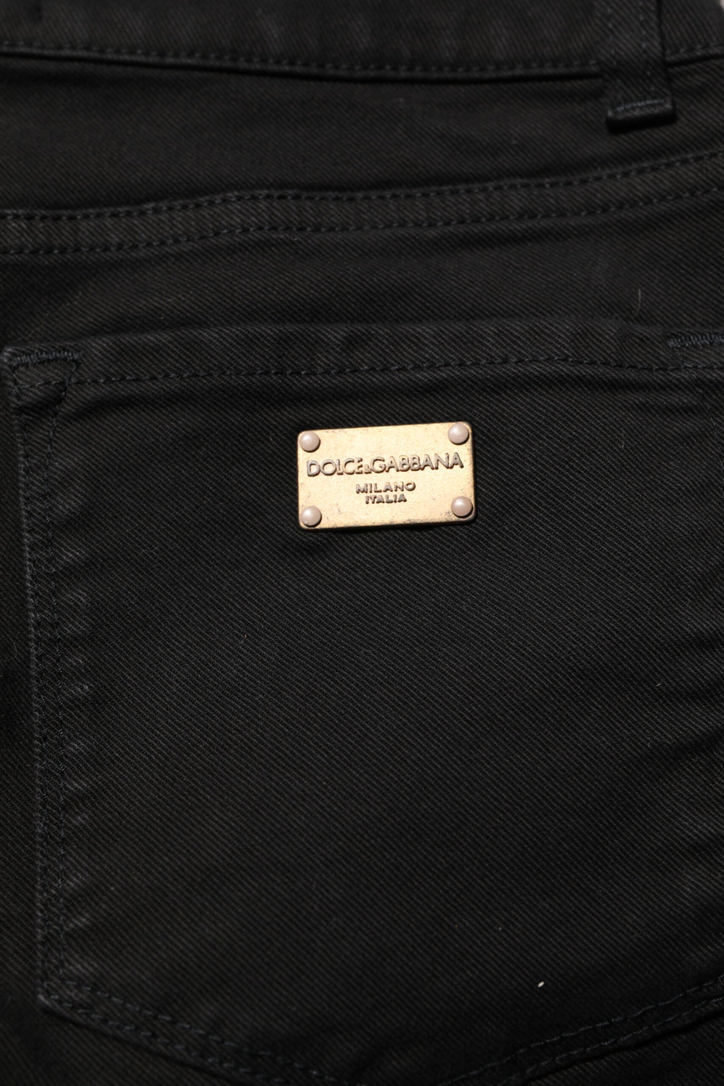 Black Skinny Cotton Mid Waisted Denim Jeans