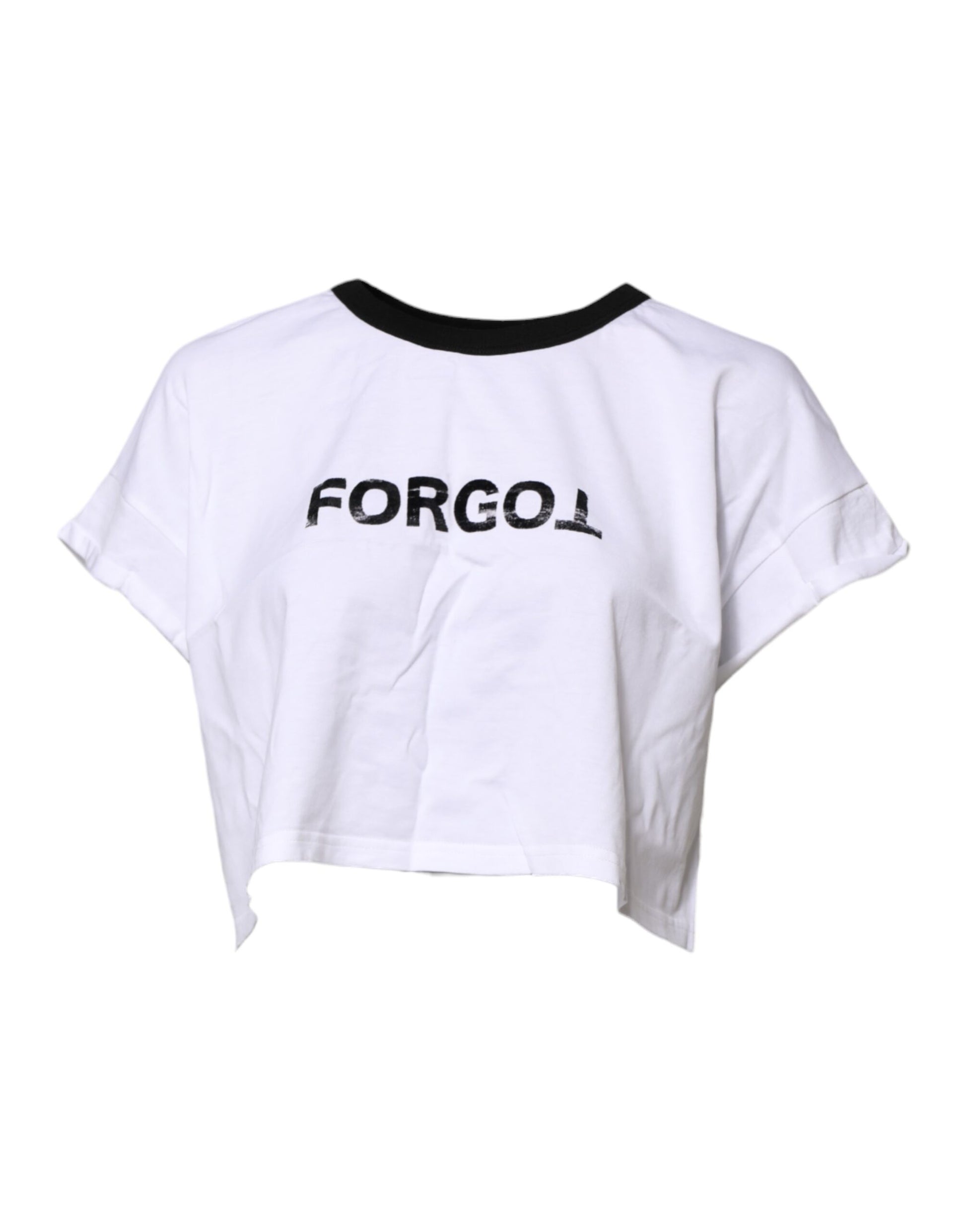 White Graphic Print Crew Neck Cropped T-shirt