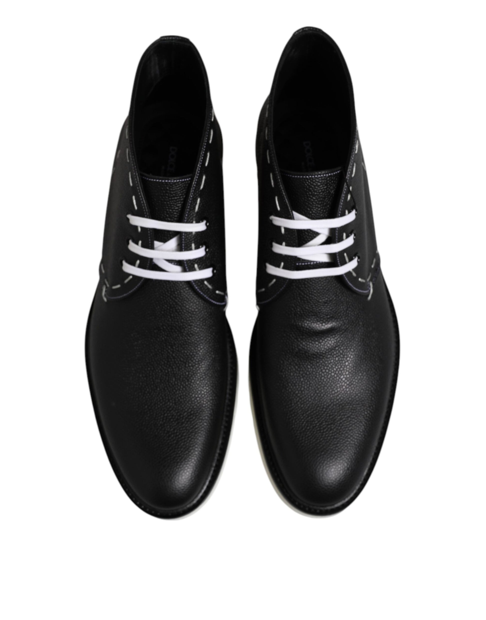 Black White Leather Ankle Boots Shoes