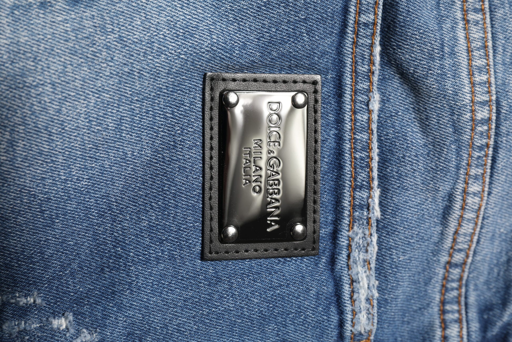 Blue Washed Cotton Logo Plaque Denim Jeans