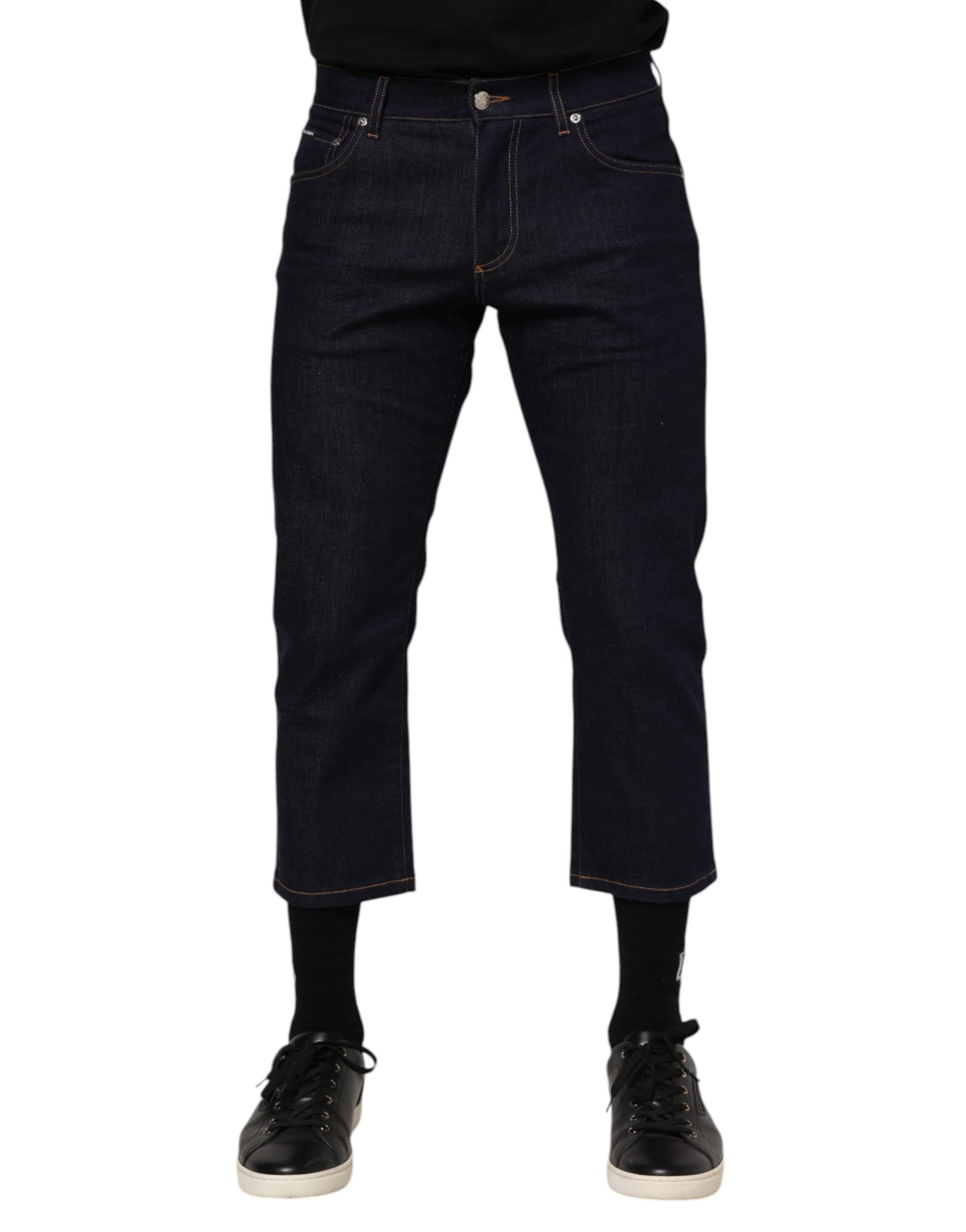 Dark Blue Cotton Logo Slim Fit Men Denim Jeans
