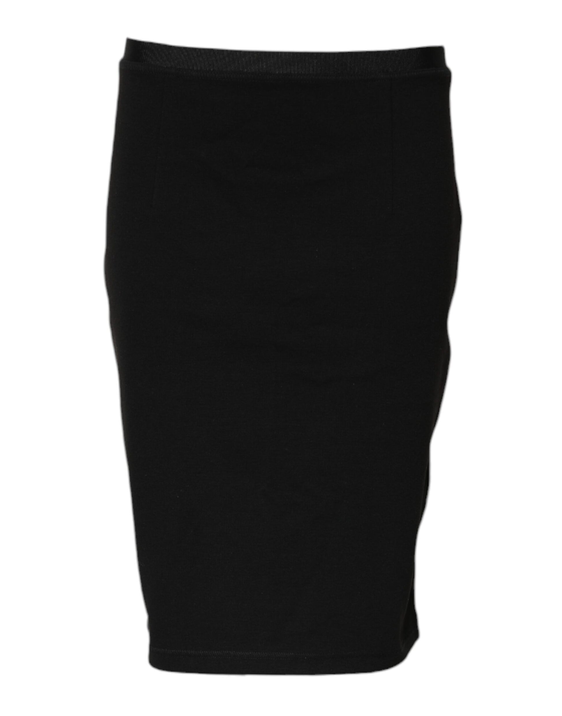 Black Polyester Pencil Cut Knee Length Skirt