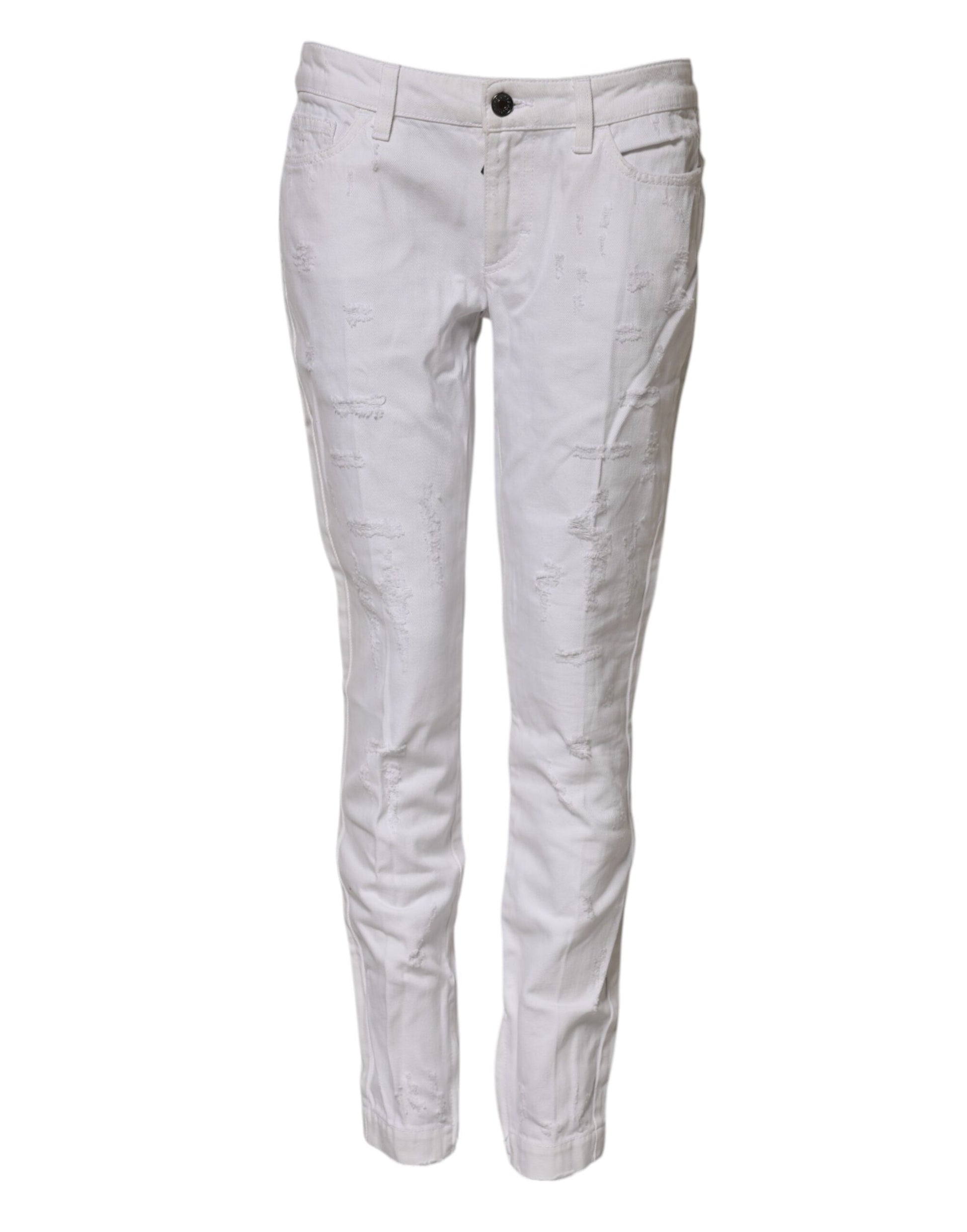 White Cotton Mid Waisted Women Denim Jeans