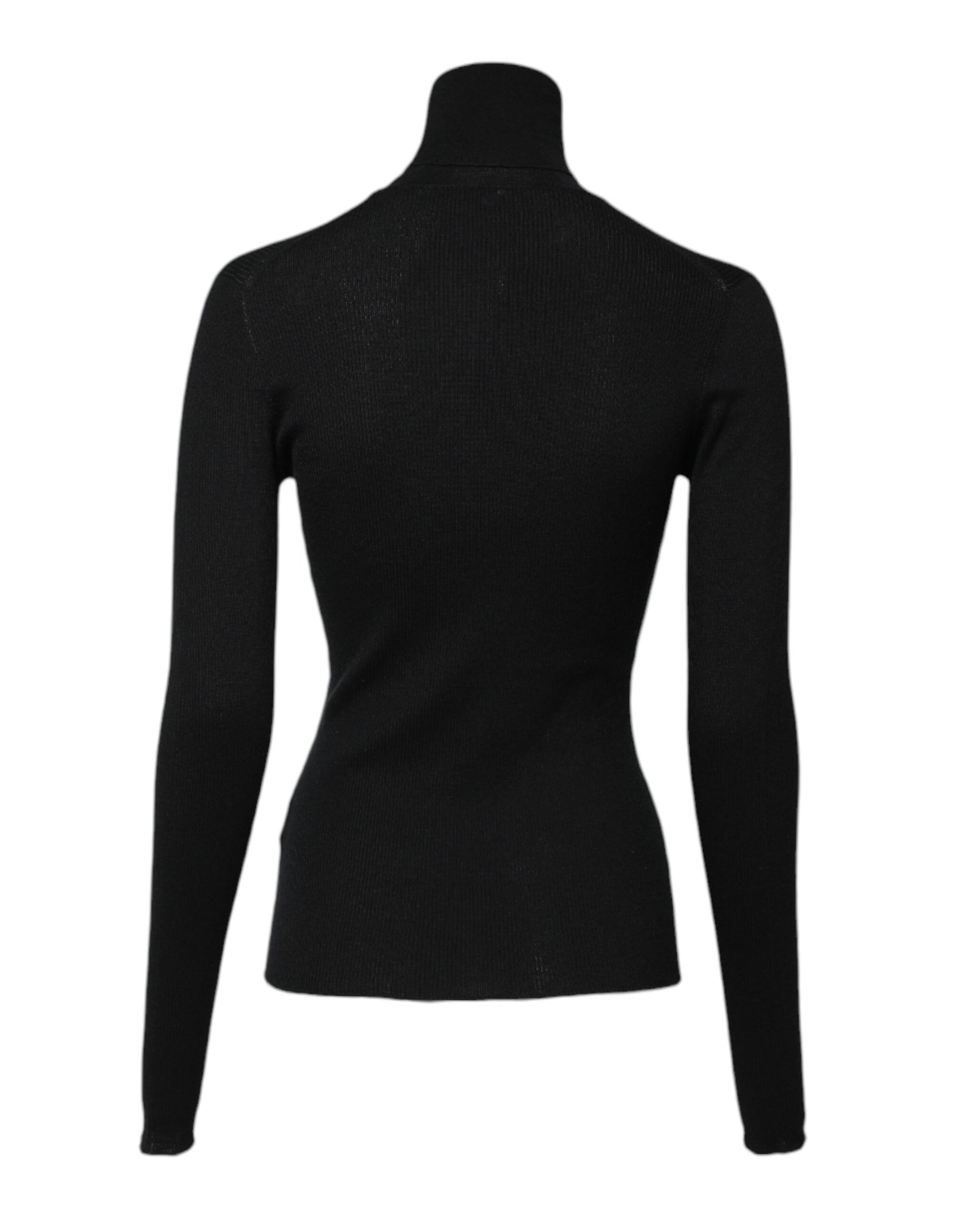 Black Cashmere Turtleneck Knitted Blouse Top