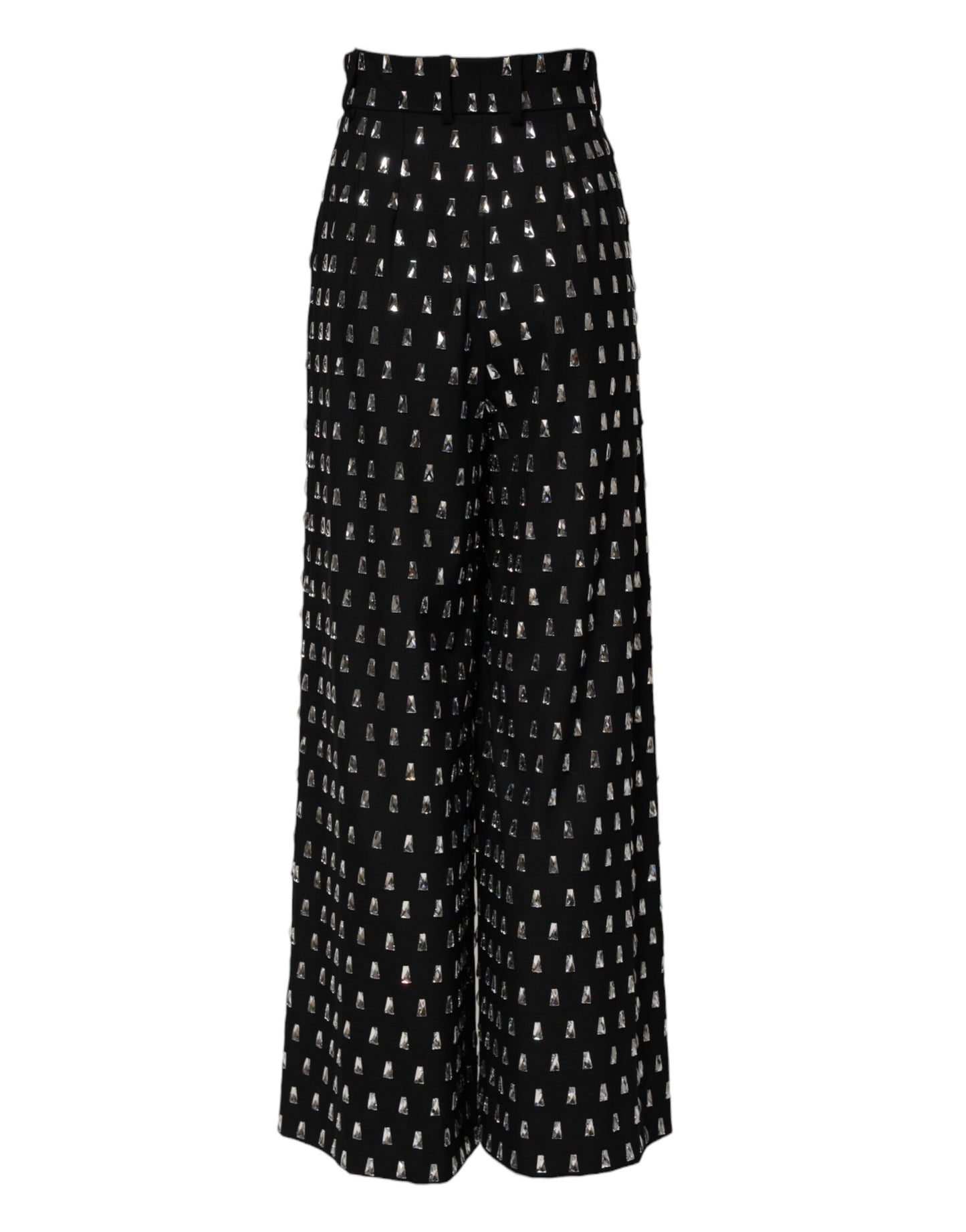 Black Crystal Embellished Wide Leg Pants