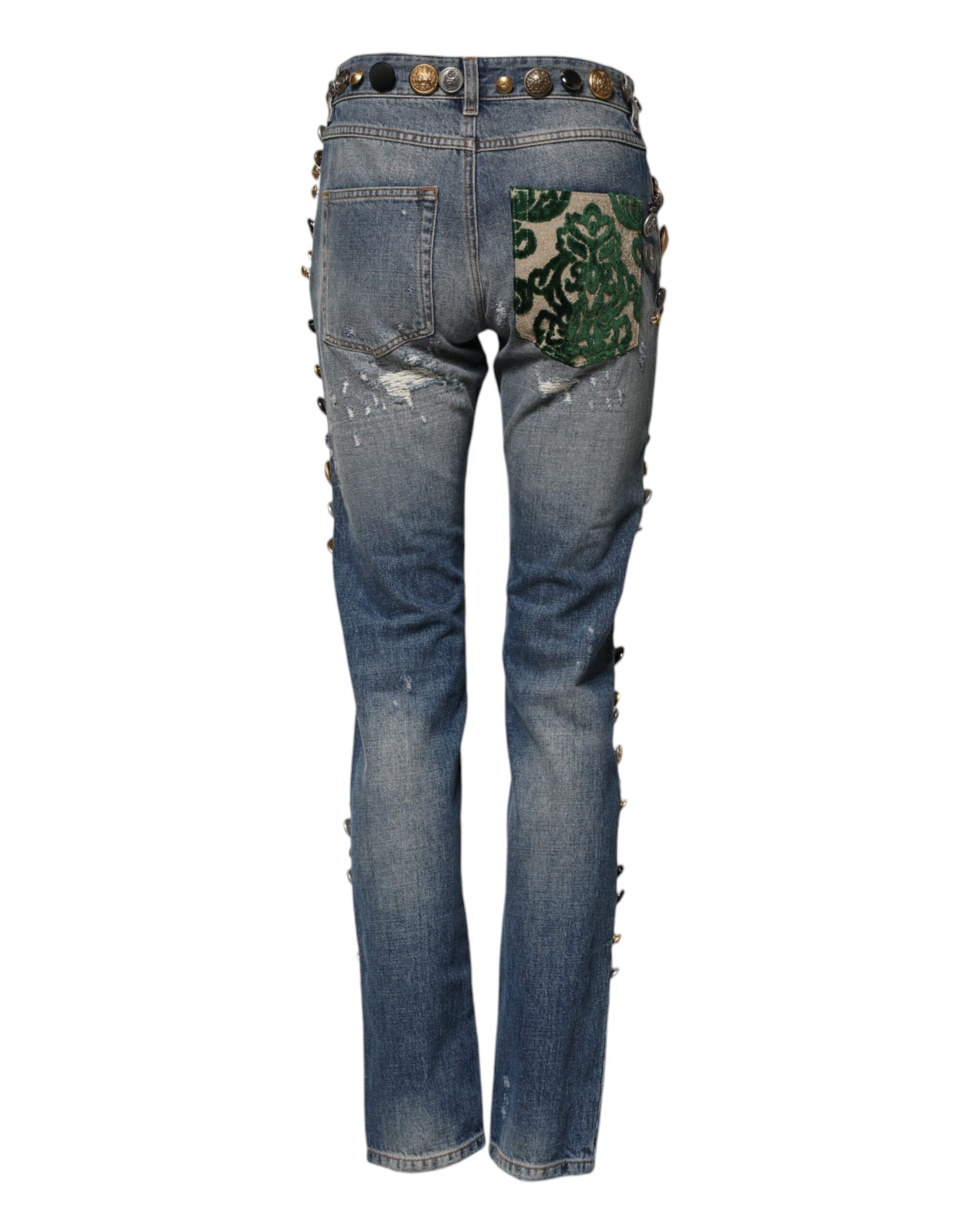 Blue Embellished Tattered SkinnyDenim Jeans