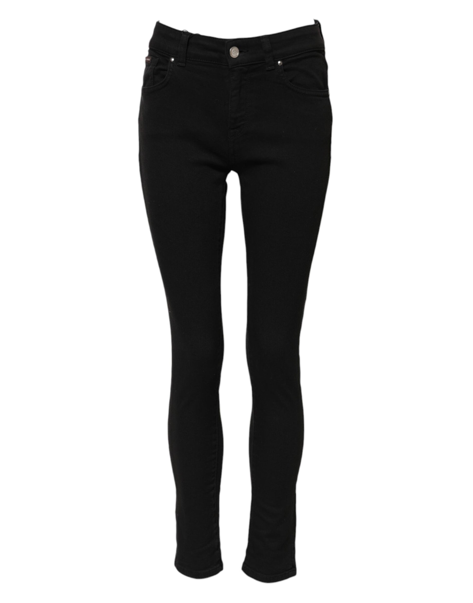 Black Cotton Logo Skinny MidWaist Denim Jeans