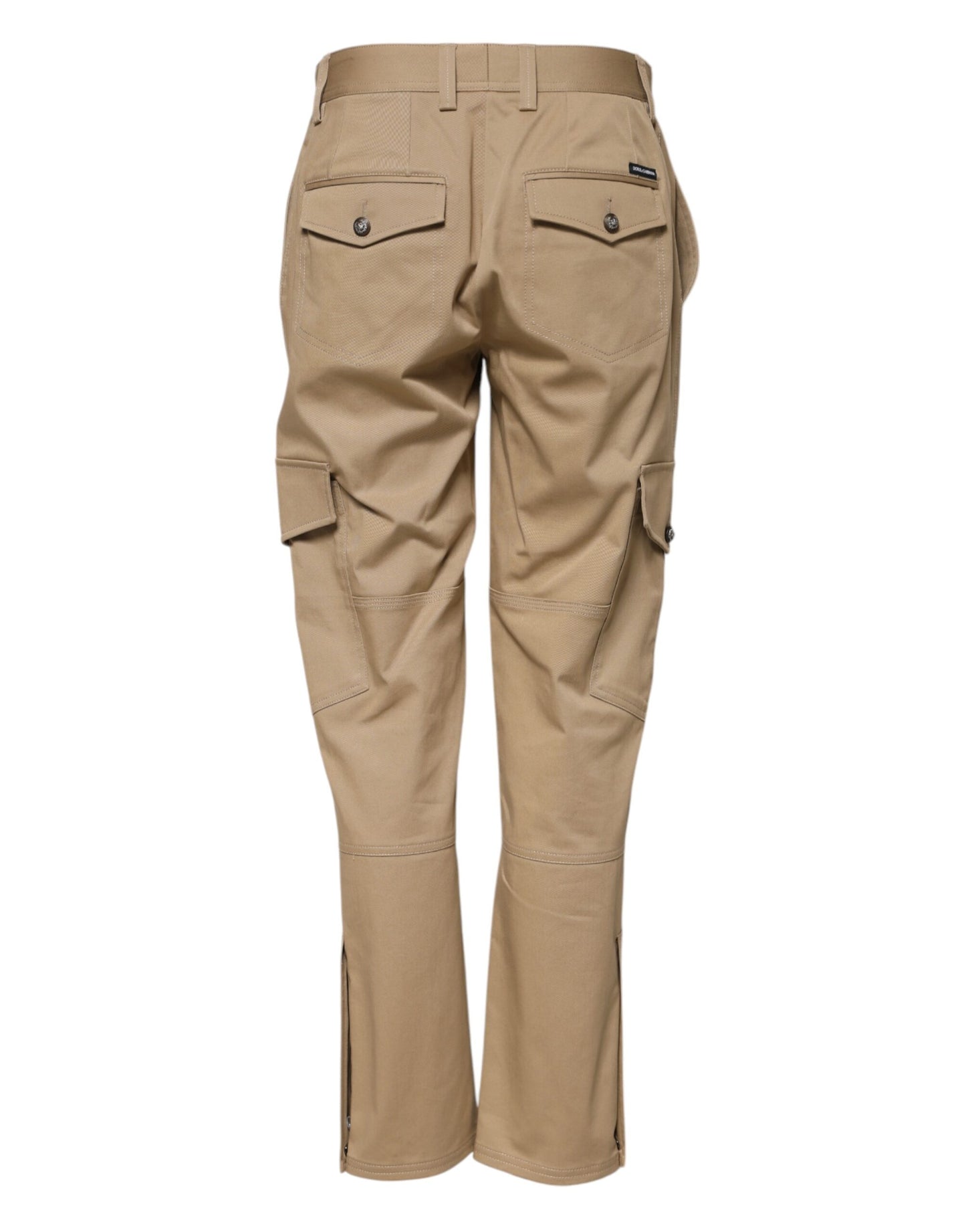 Beige Mid Waist Cargo Tapered Pants