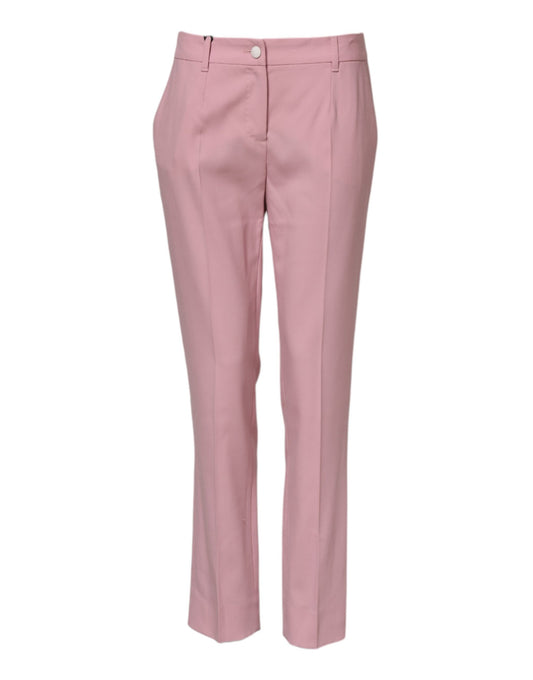 Pink Wool Mid Waist Tapered Pants