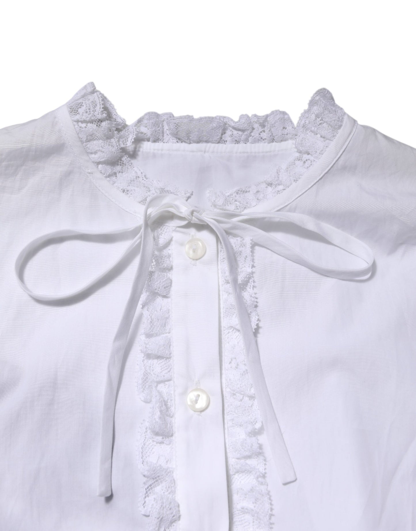 White Ruffled Lace Embellished Blouse Top