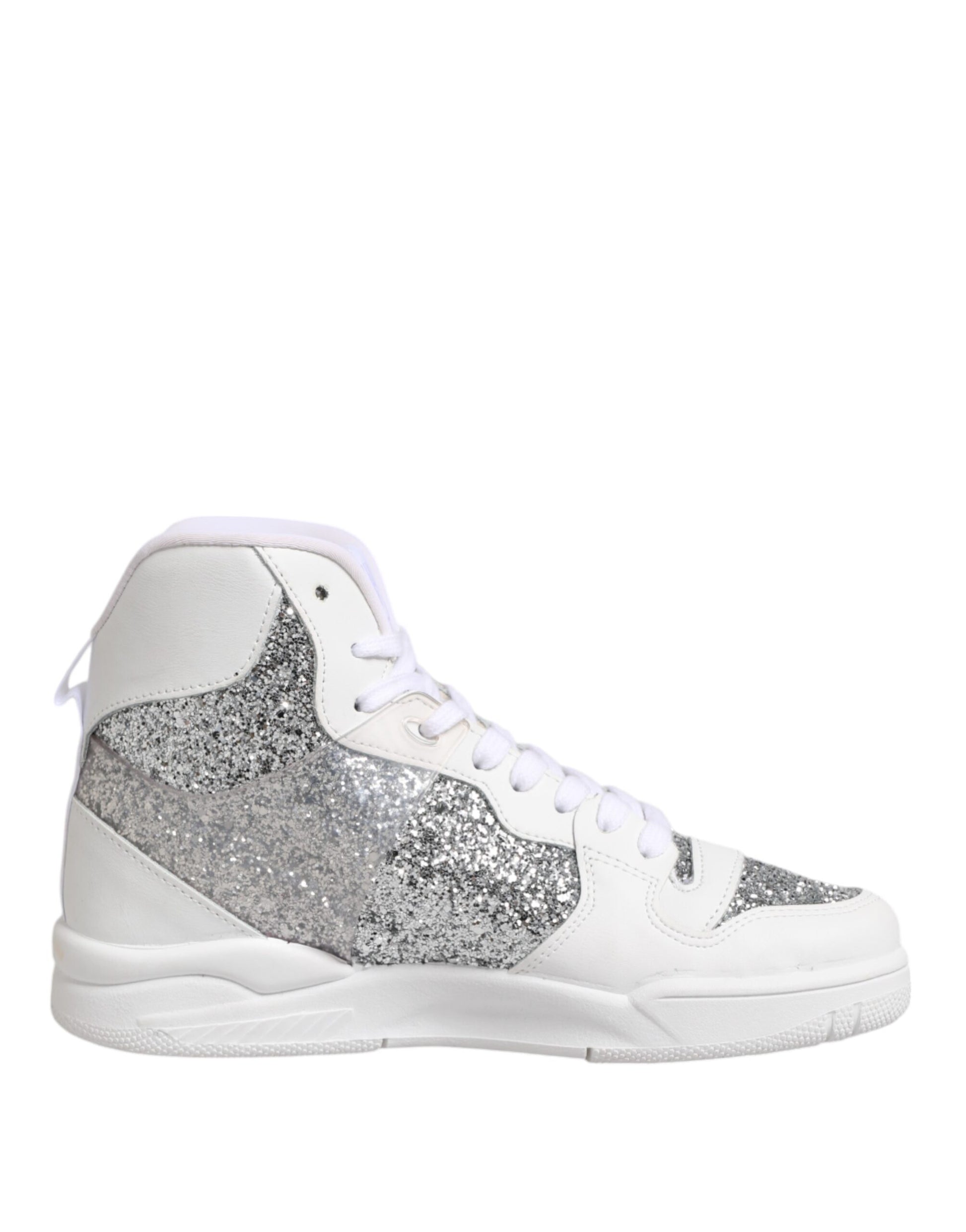 White Silver High Top Women Sneakers Shoes