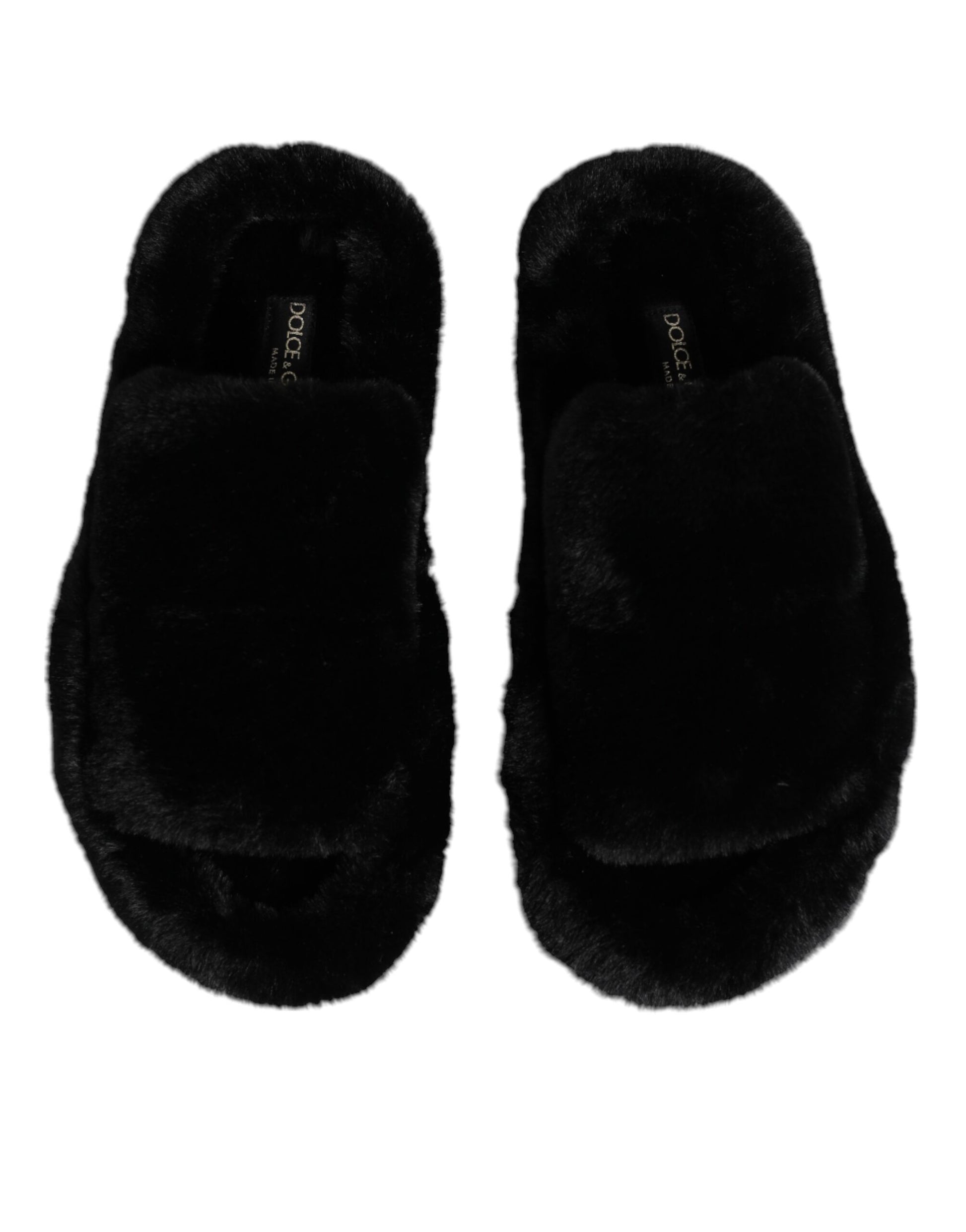 Black Faux Fur Flats Men Sandals Shoes