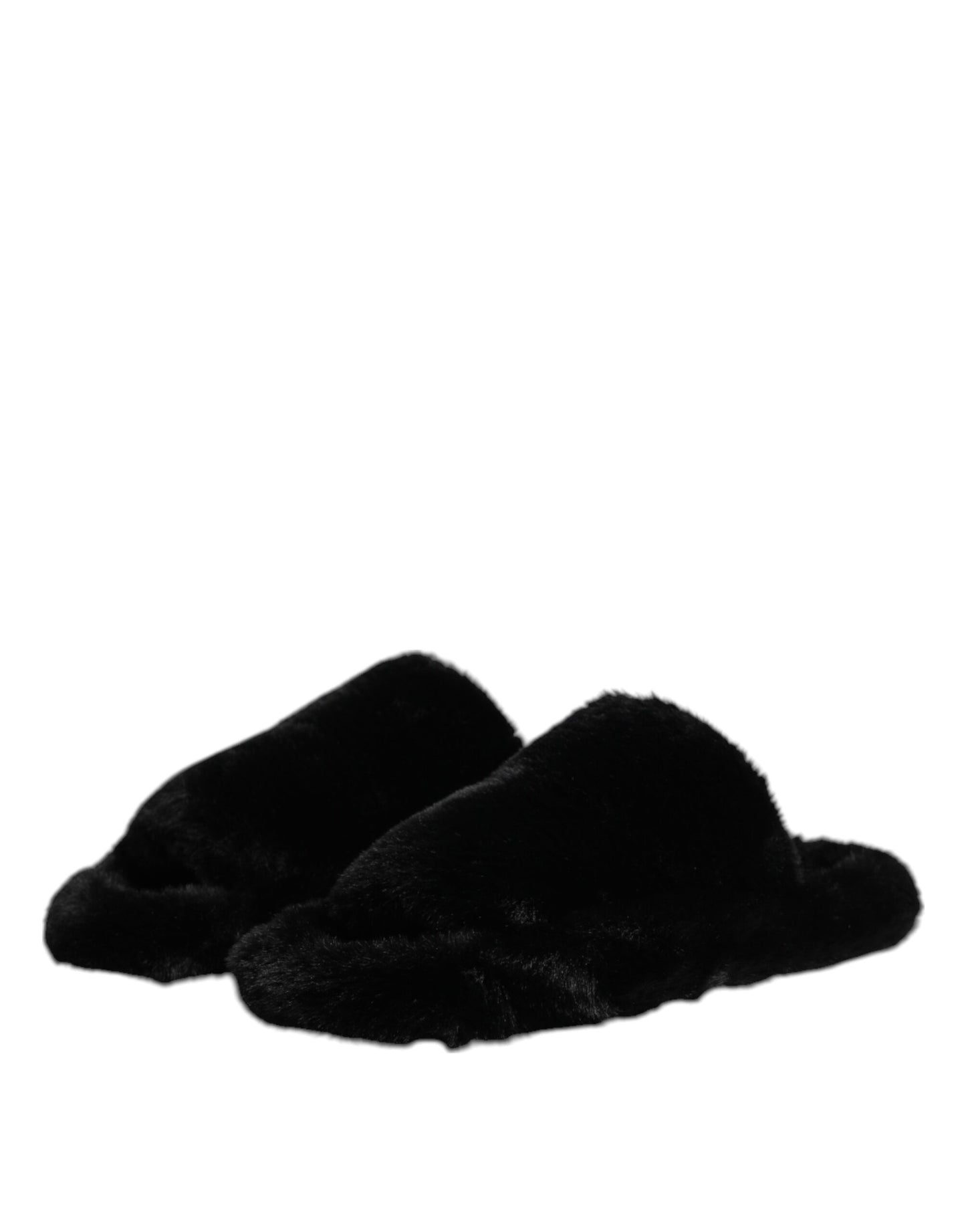 Black Faux Fur Flats Men Sandals Shoes