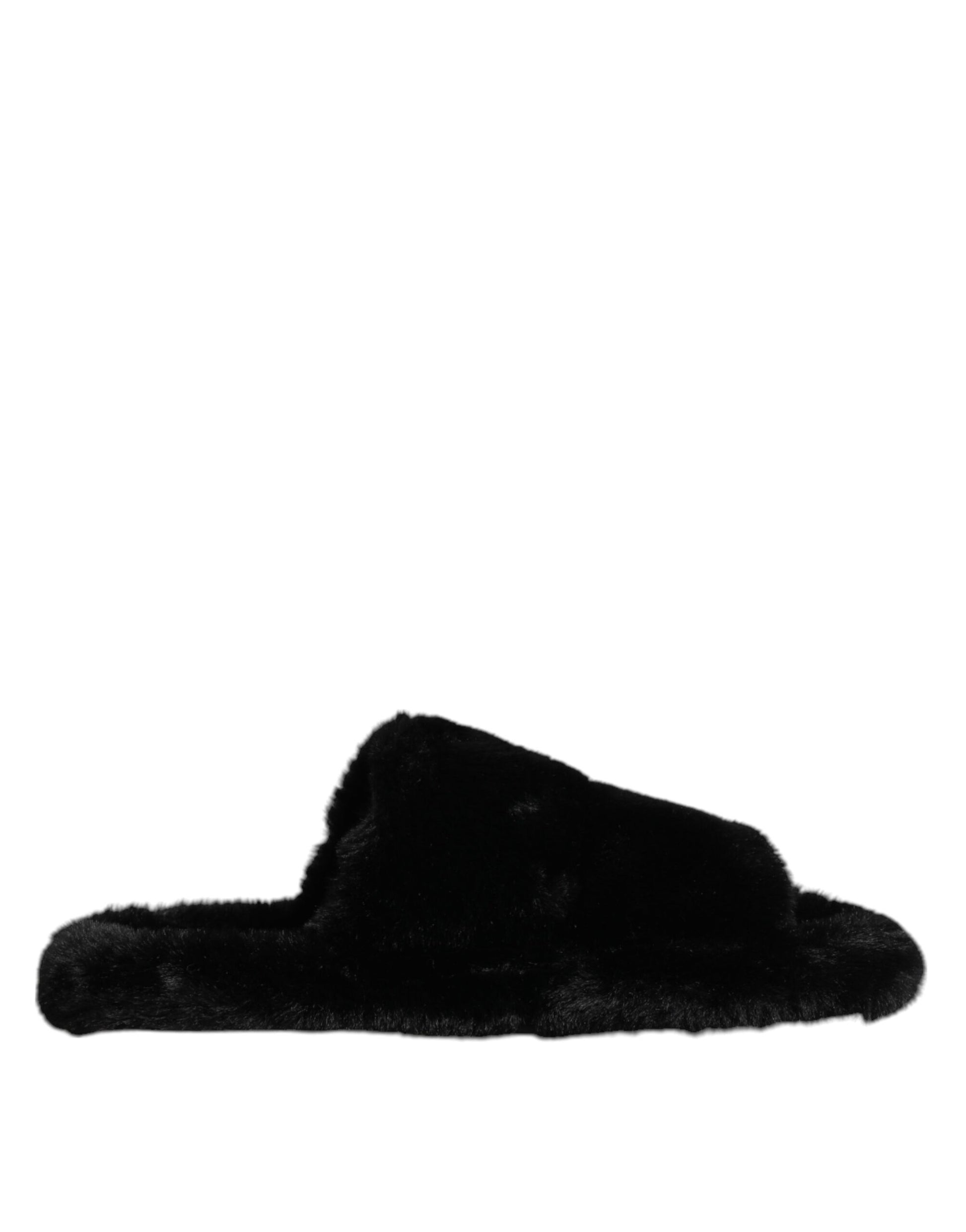 Black Faux Fur Flats Men Sandals Shoes