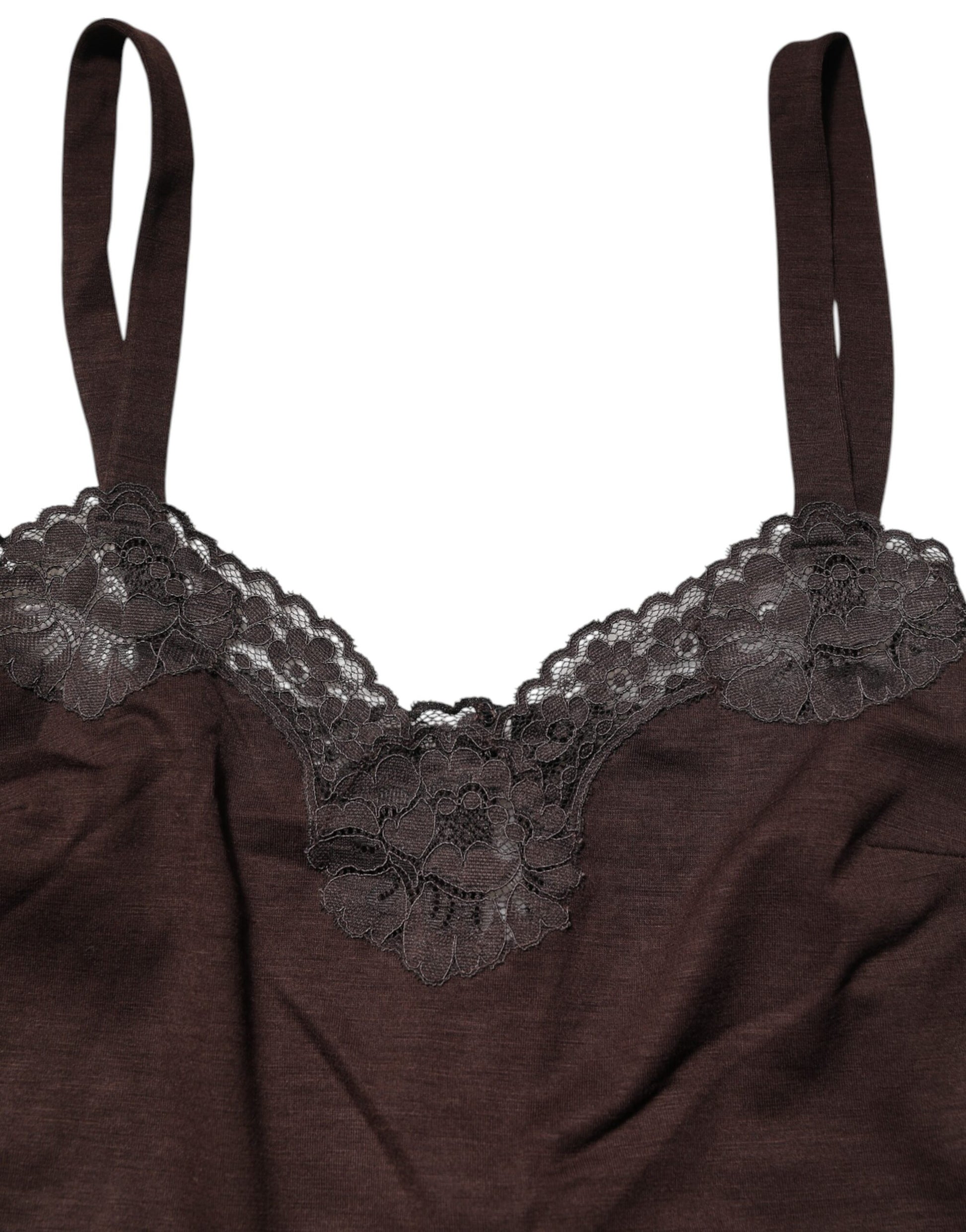 Dark Brown Lace Trim Wool Sleeveless Tank Top