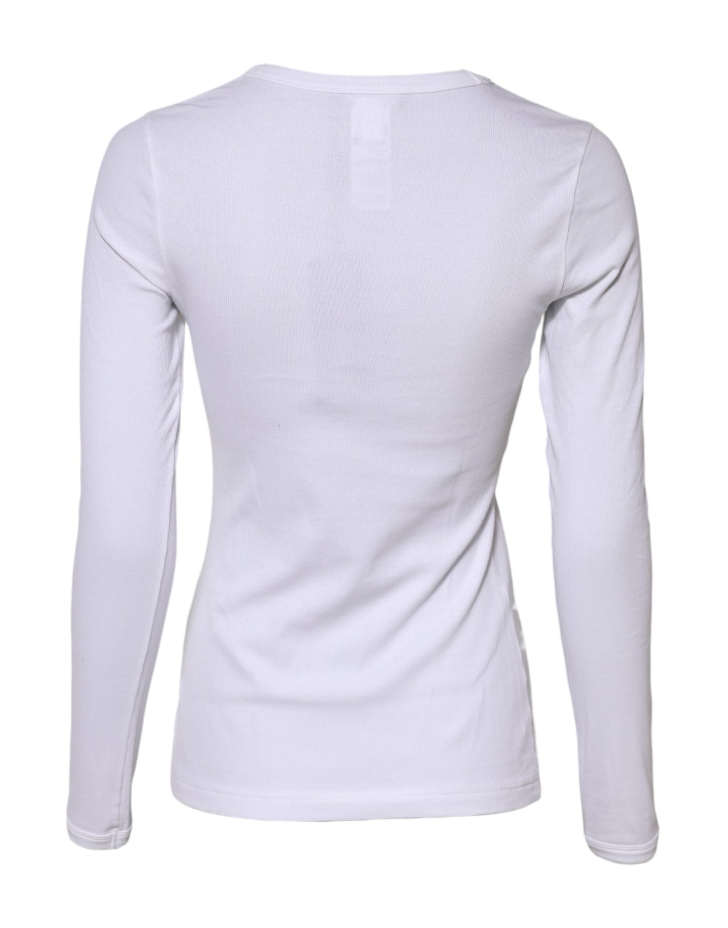 White Cotton Knit Round Neck Long Sleeves T-shirt