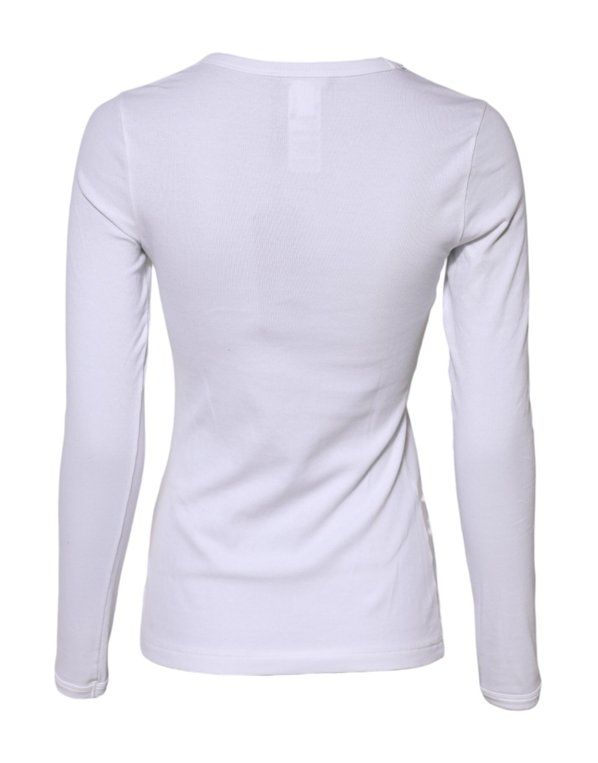 White Cotton Knit Round Neck Long Sleeves T-shirt