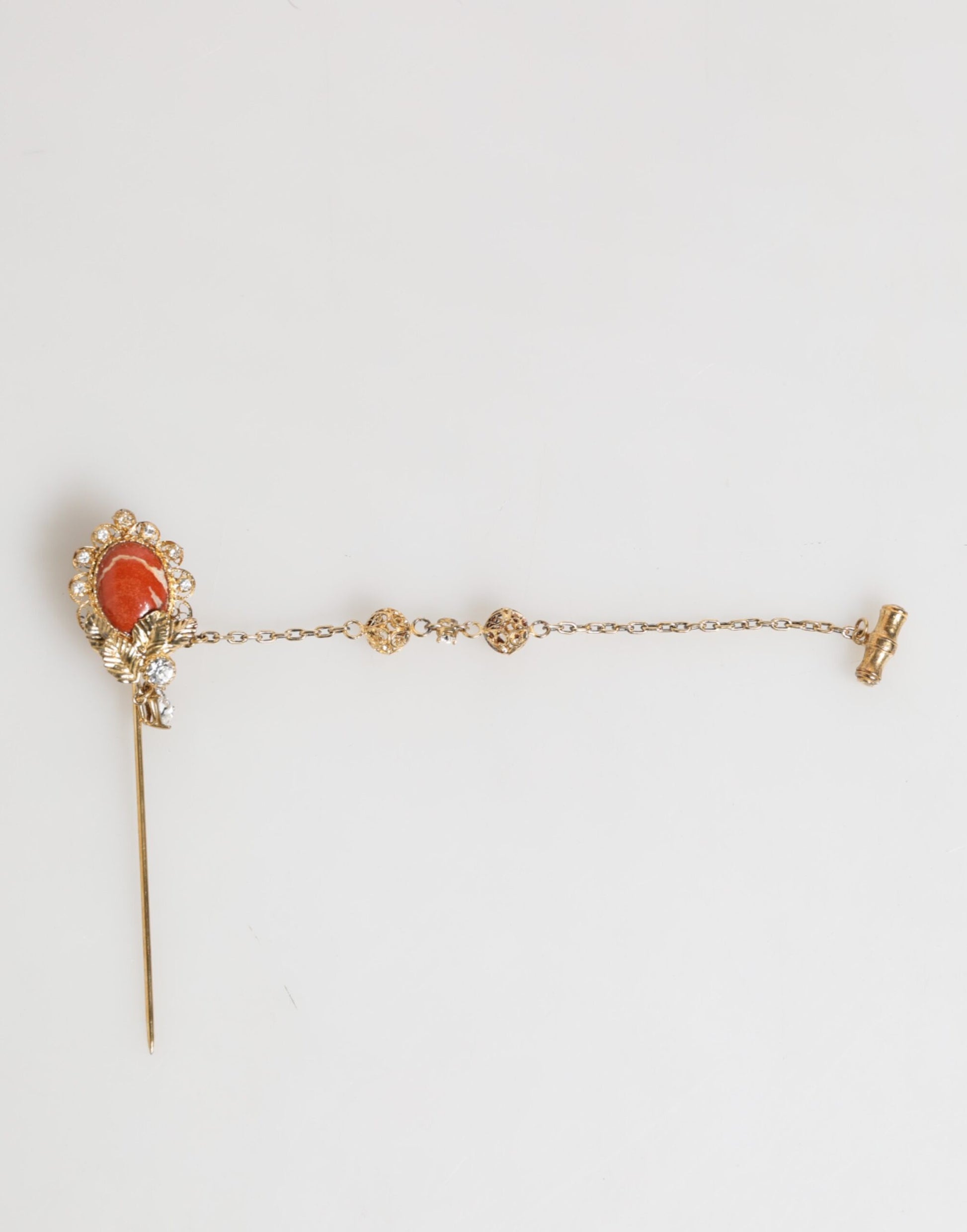 Gold Brass Crystal Chain 925 Sterling Silver Pin Brooch