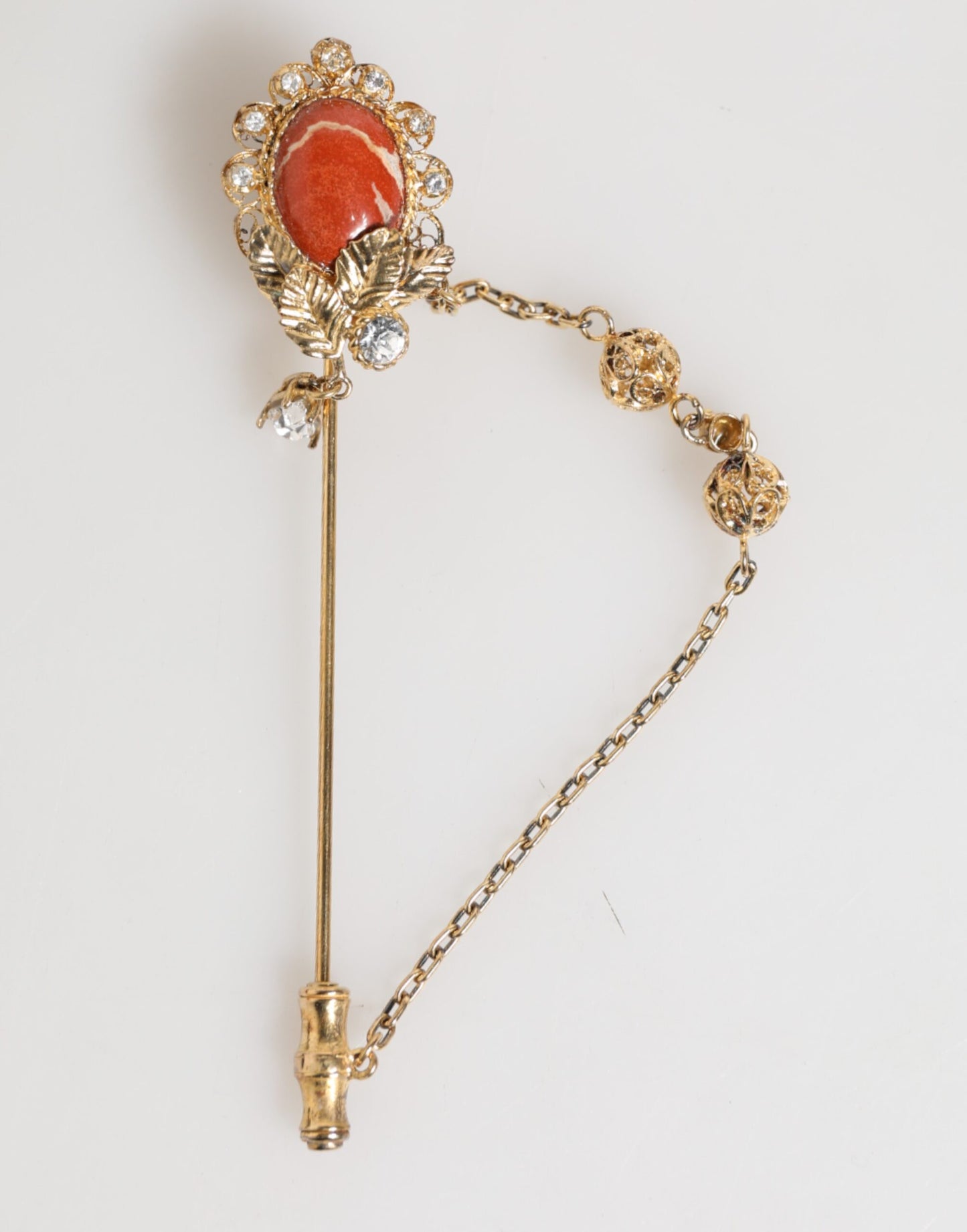 Gold Brass Crystal Chain 925 Sterling Silver Pin Brooch