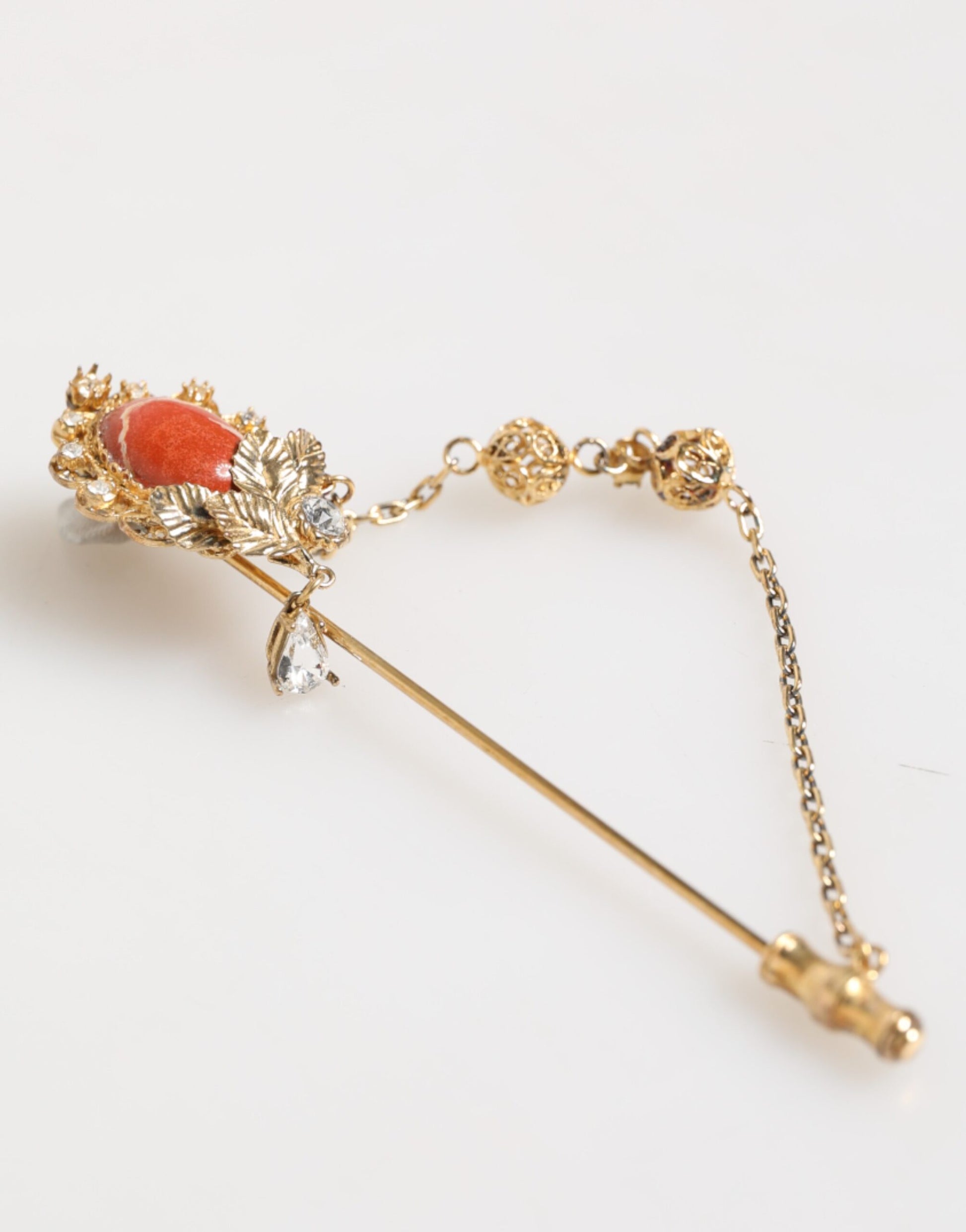 Gold Brass Crystal Chain 925 Sterling Silver Pin Brooch