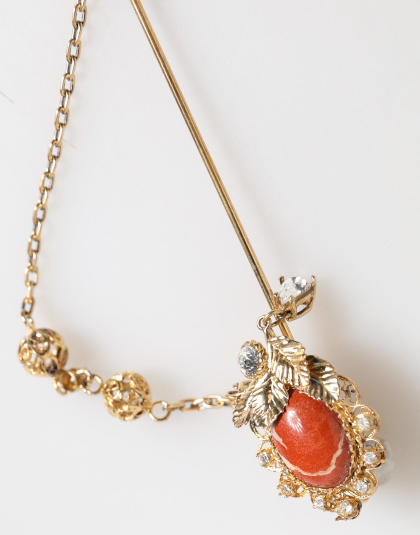 Gold Brass Crystal Chain 925 Sterling Silver Pin Brooch