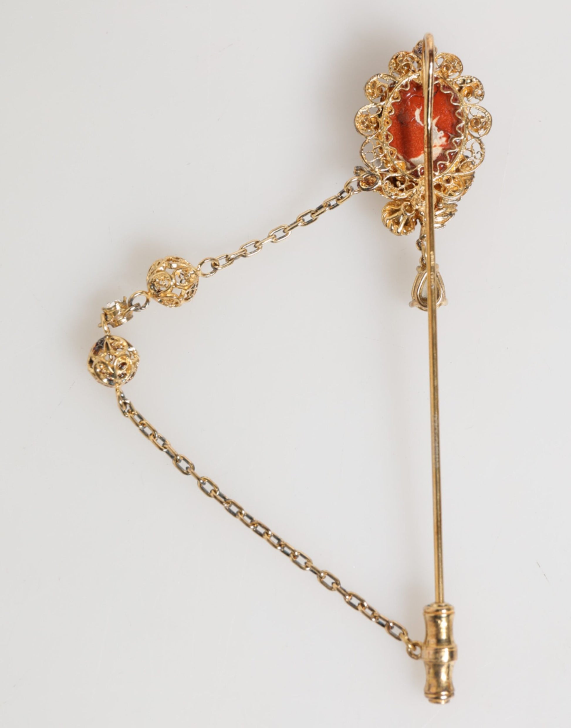 Gold Brass Crystal Chain 925 Sterling Silver Pin Brooch