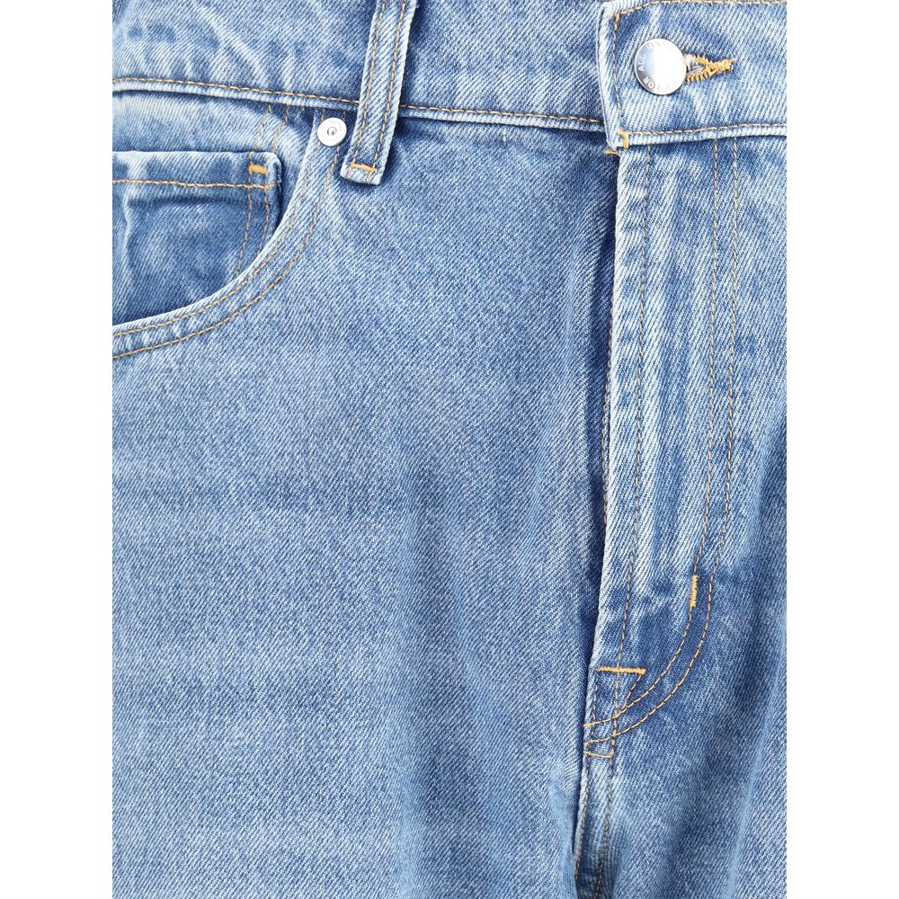 Blue Cotton Straight-Leg Jeans
