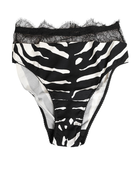 Black White Zebra Print Lace Trim High Underwear