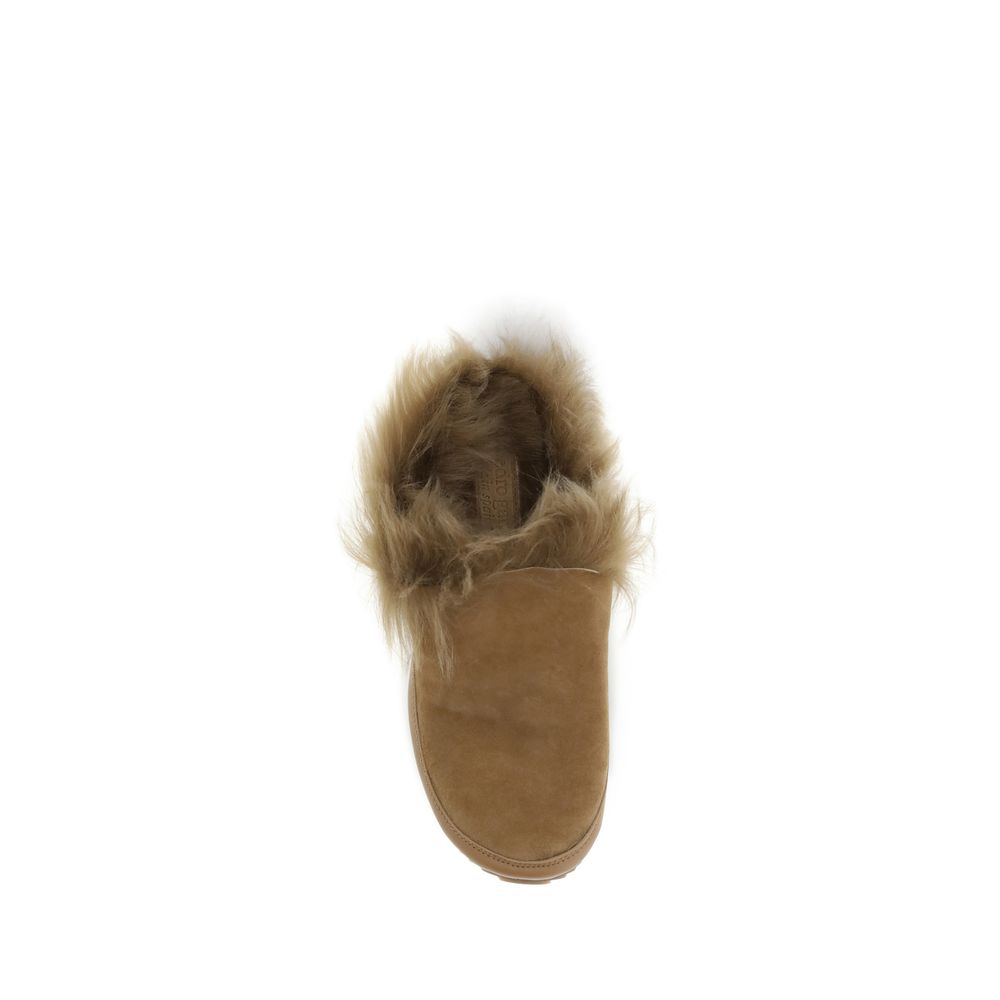 Beige Leather Mules