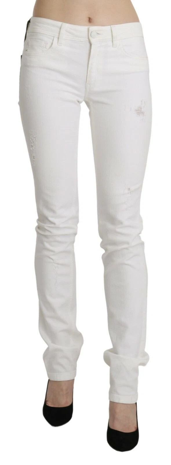 White Cotton Slim Fit Mid Waist Skinny Trouser Jeans