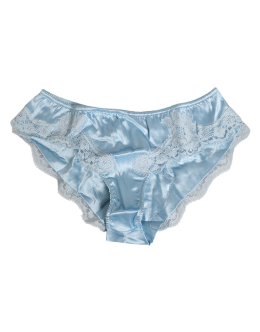 Sky Blue Silk Satin Lace Panty Brief Underwear