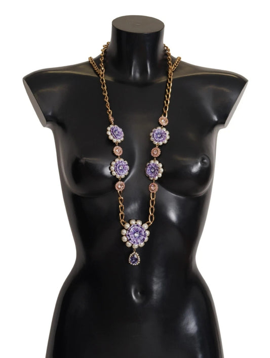 Gold Tone Floral Crystals Purple Embellished