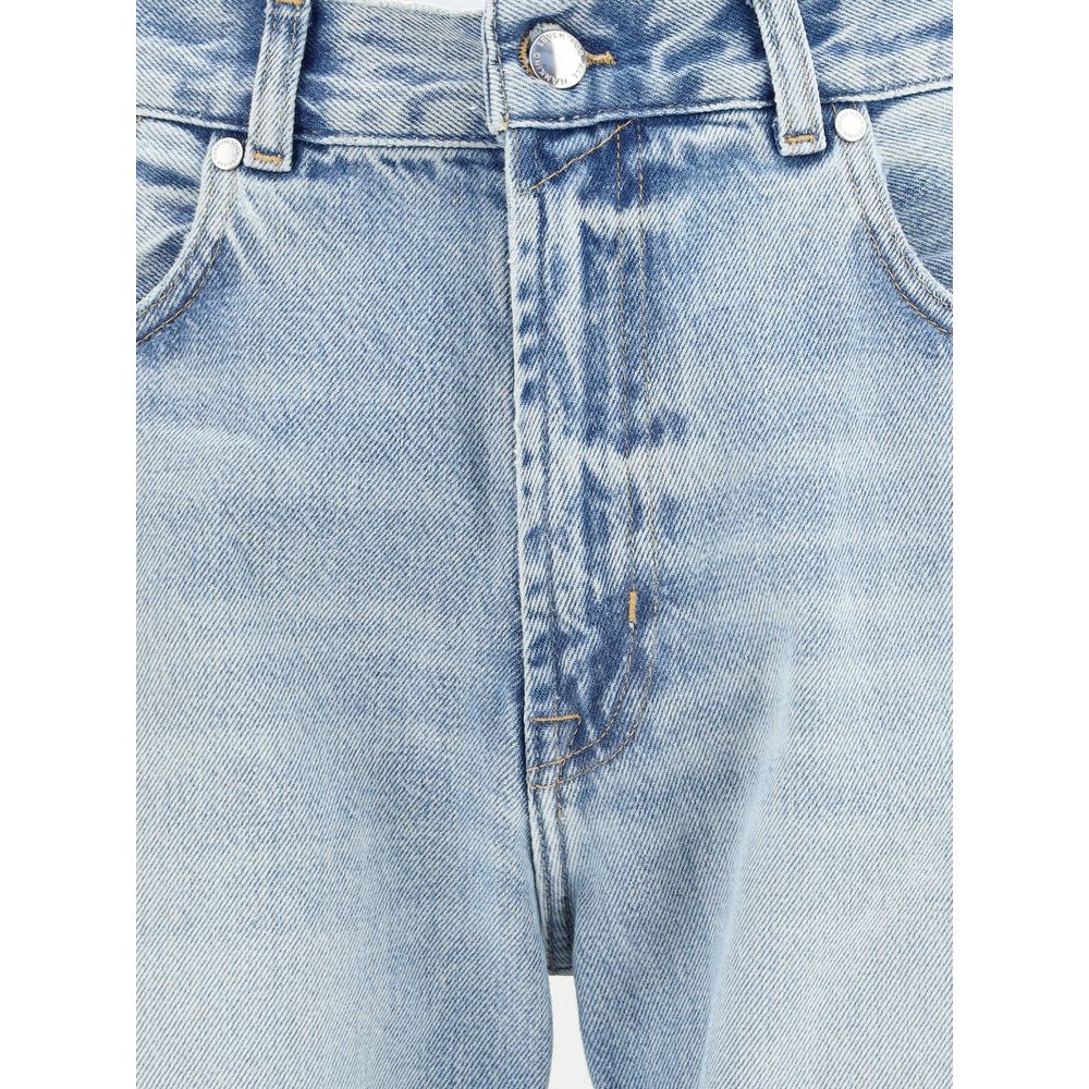 Blue Cotton Straight-Leg Jeans